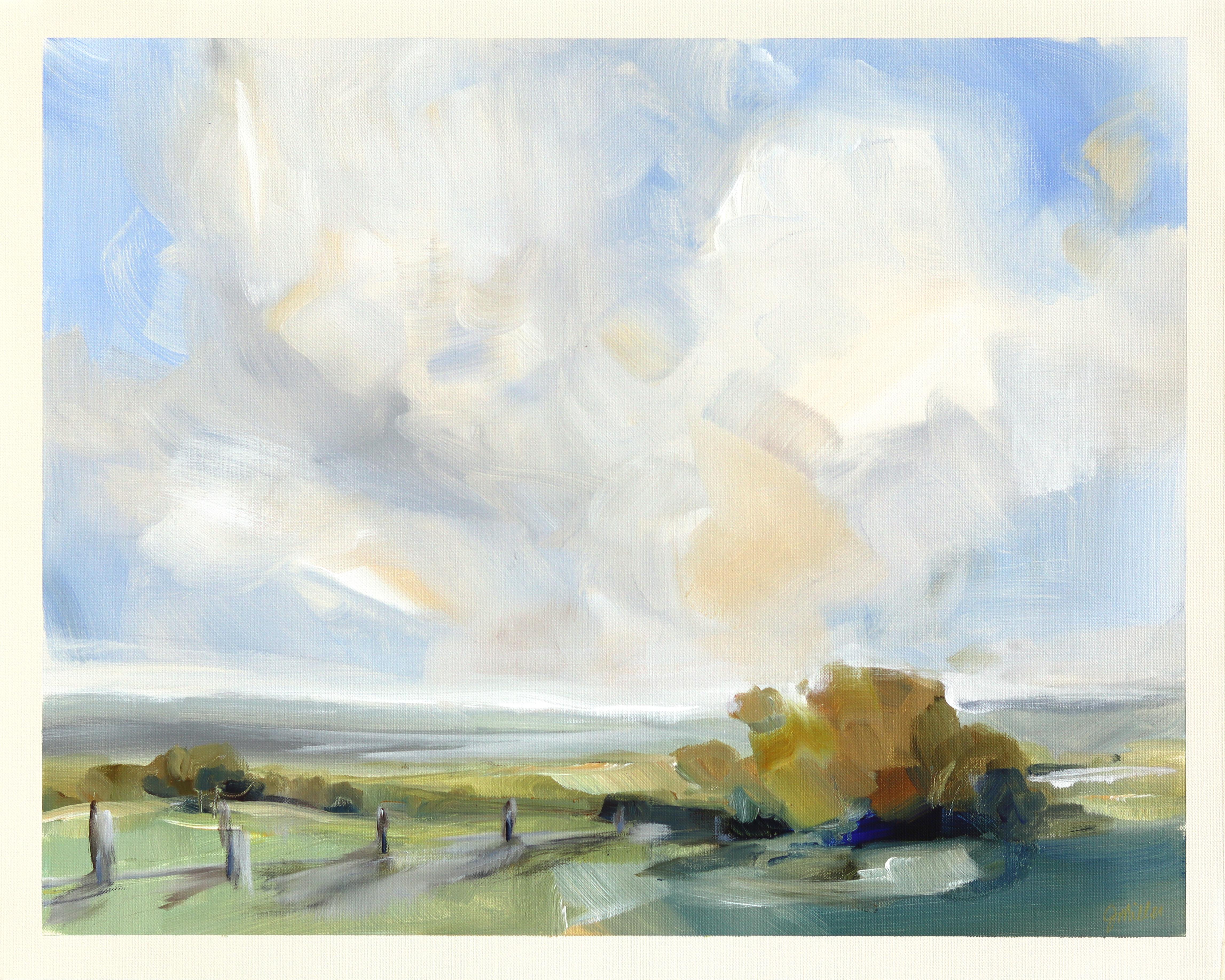 Landschaftsstudie 253 - Original erdiges Gemälde in Mischtechnik auf Leinwand Papier