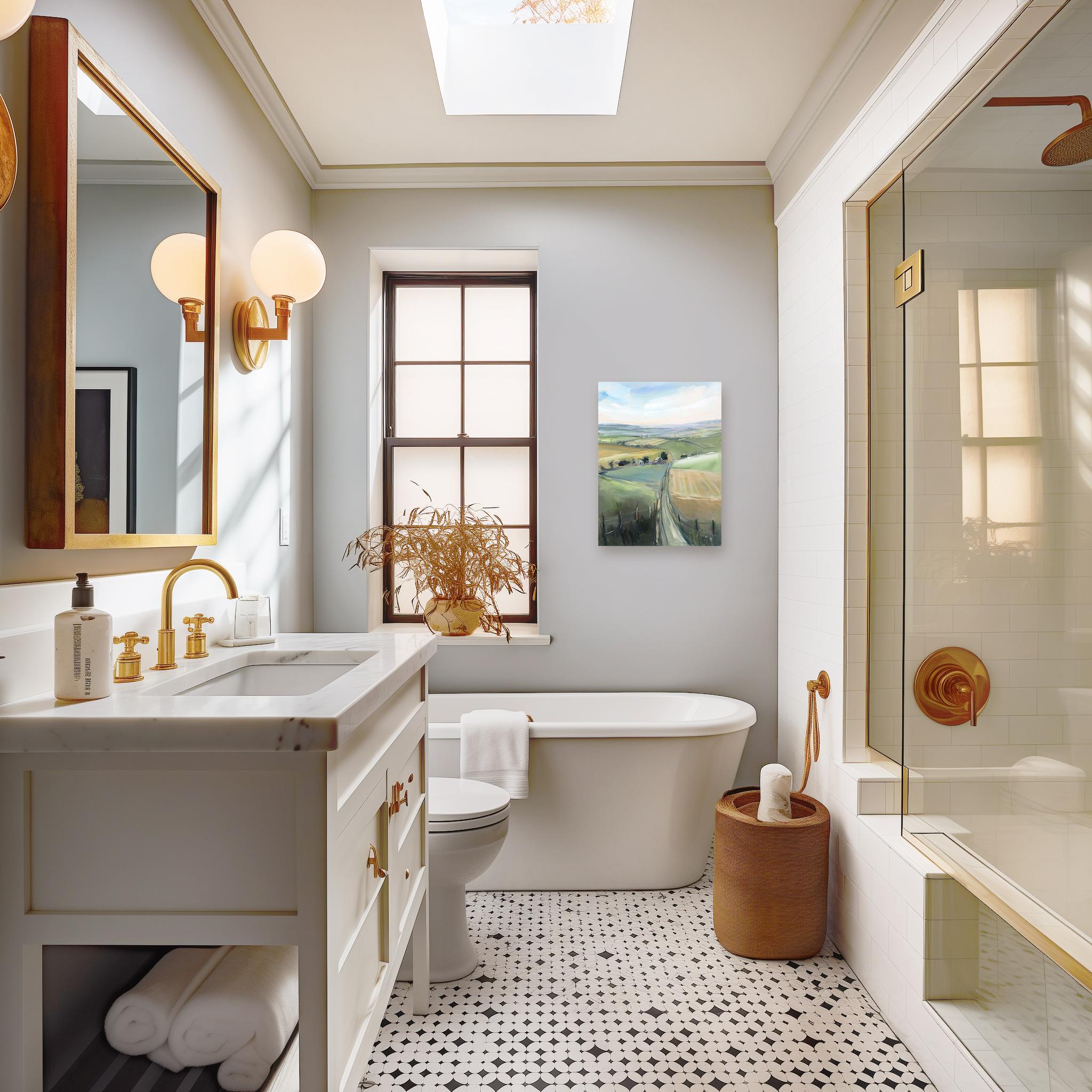 Miles Away - Original Ländliche Landschaft Stillleben Mixed Media Gemälde auf Leinwand – Painting von Jodi Miller