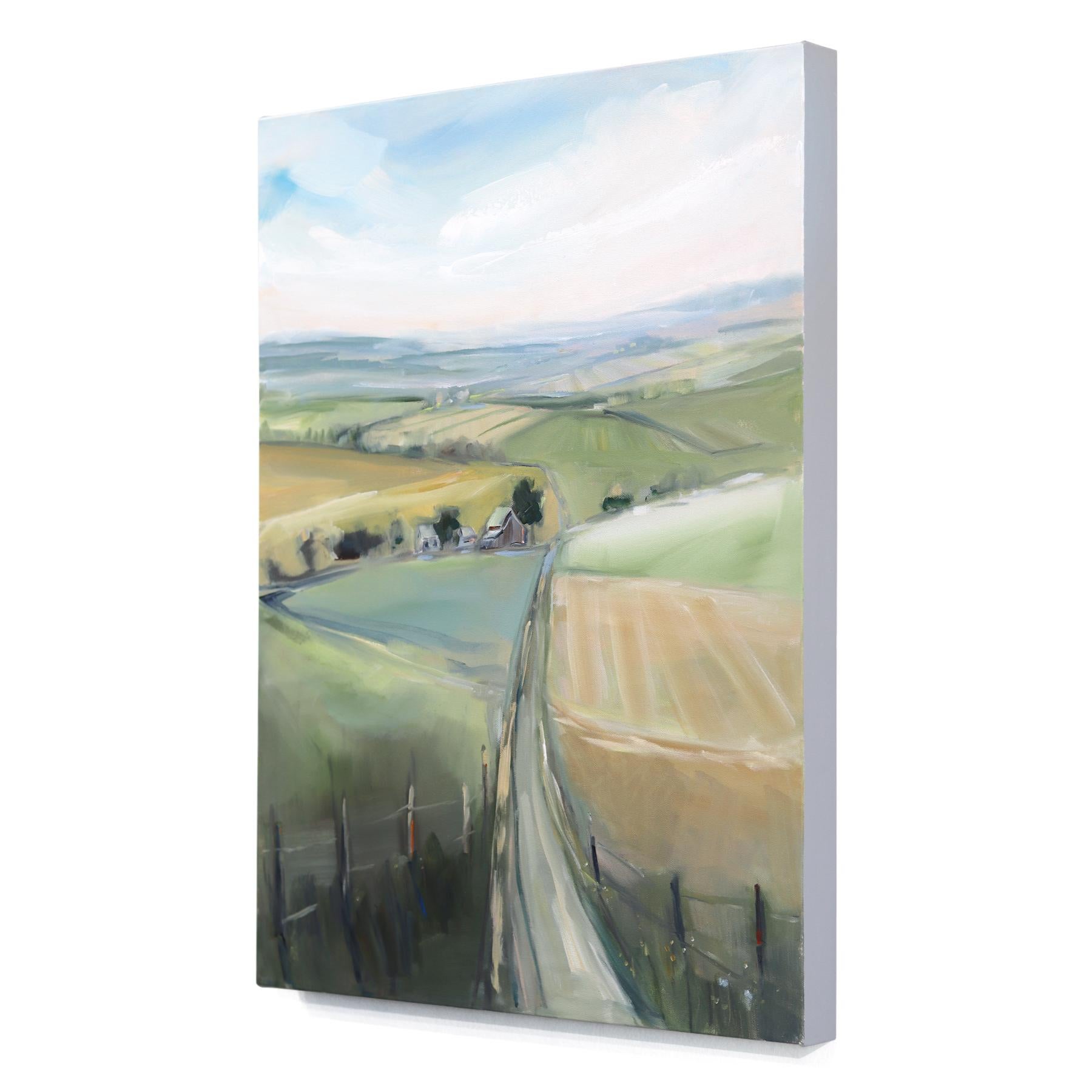 Miles Away - Original Ländliche Landschaft Stillleben Mixed Media Gemälde auf Leinwand (Grau), Still-Life Painting, von Jodi Miller