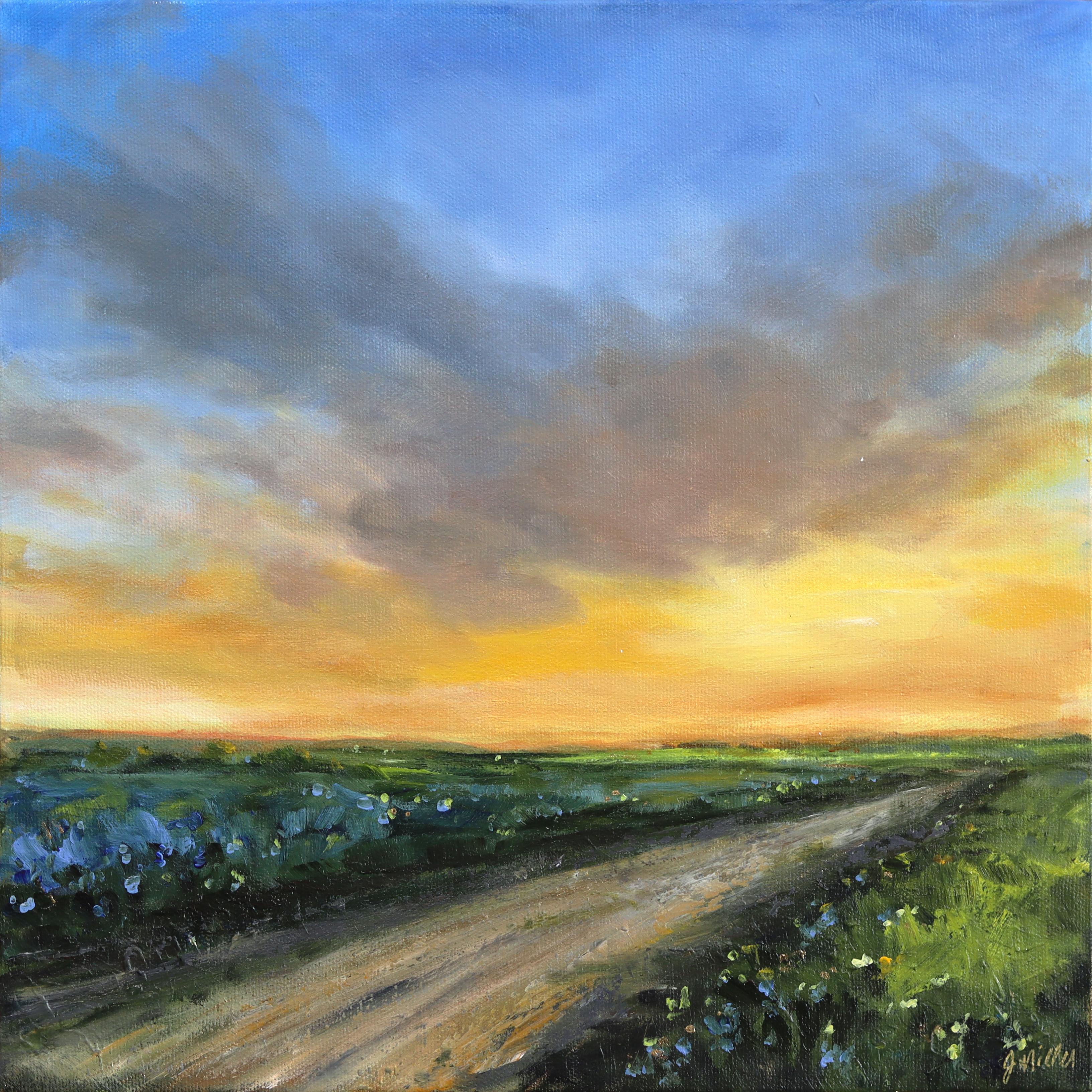Jodi Miller Landscape Painting - To the End of Time II - Colorful Rural Landscape Mixed Media Painting on Canvas