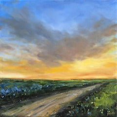 «Hasta el fin de los tiempos II» - Pintura en lienzo con técnica mixta que representa un colorido paisaje rural