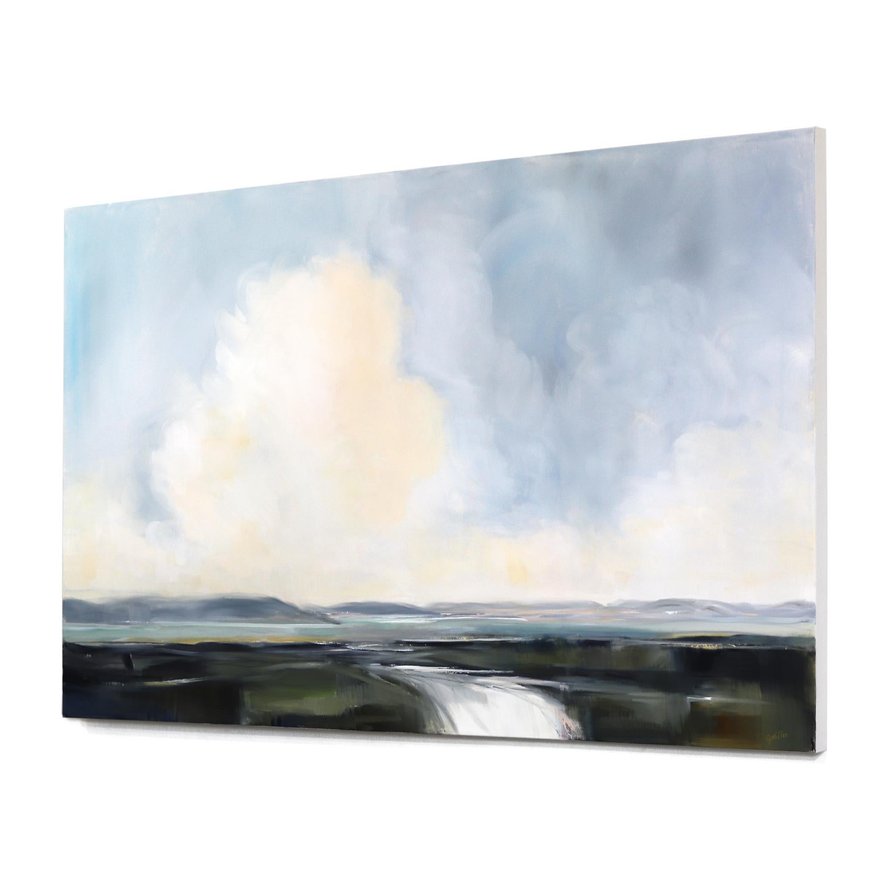 Tumbling - Grande peinture de paysage océanique sereine et de paysage ciel - Gris Abstract Painting par Jodi Miller