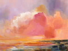 When I Close My Eyes - Large Vibrant Pink Sunset Landscape Skyscape Painting