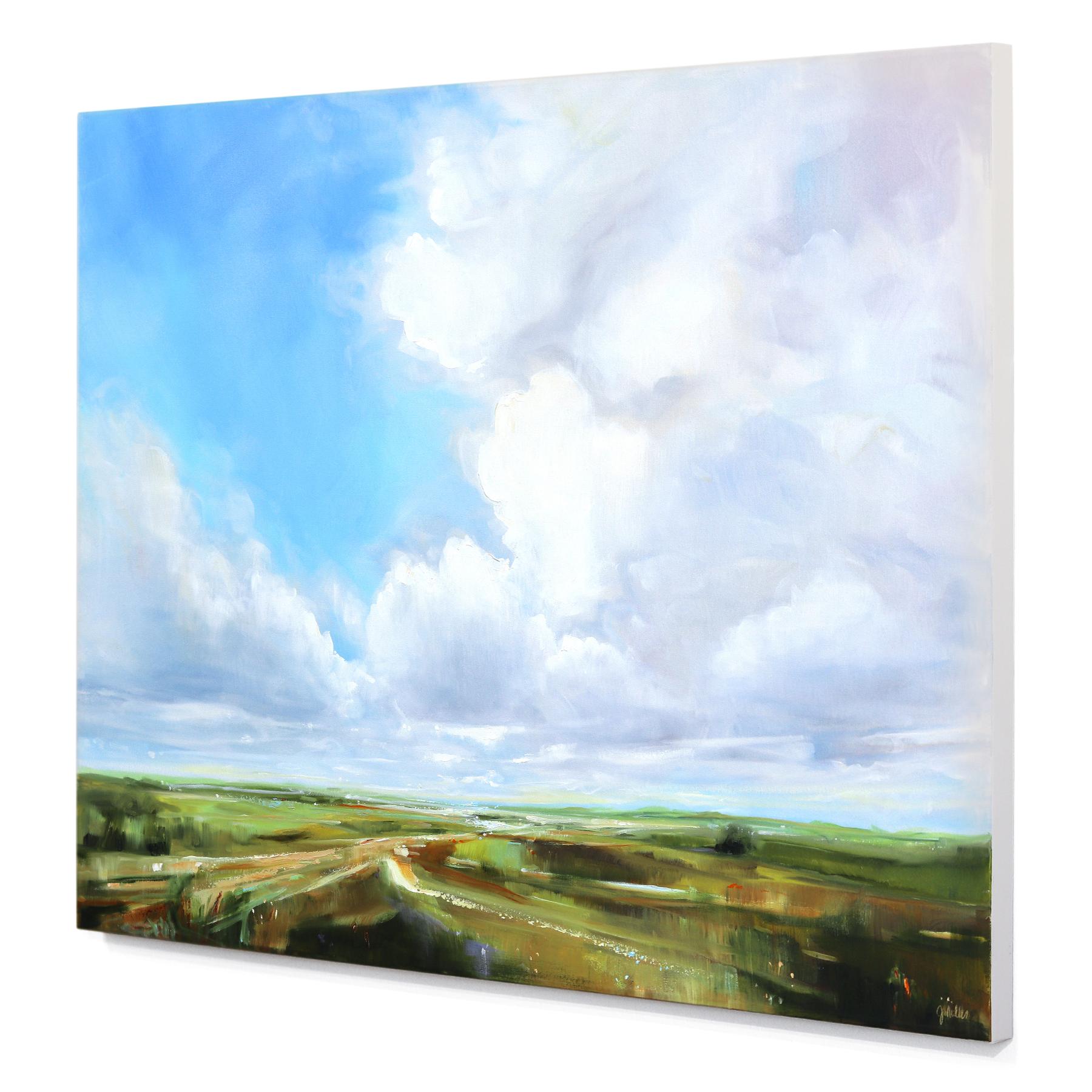 Pensée souhaitable - Grande peinture de paysage de jour ensoleillé - Bleu Abstract Painting par Jodi Miller