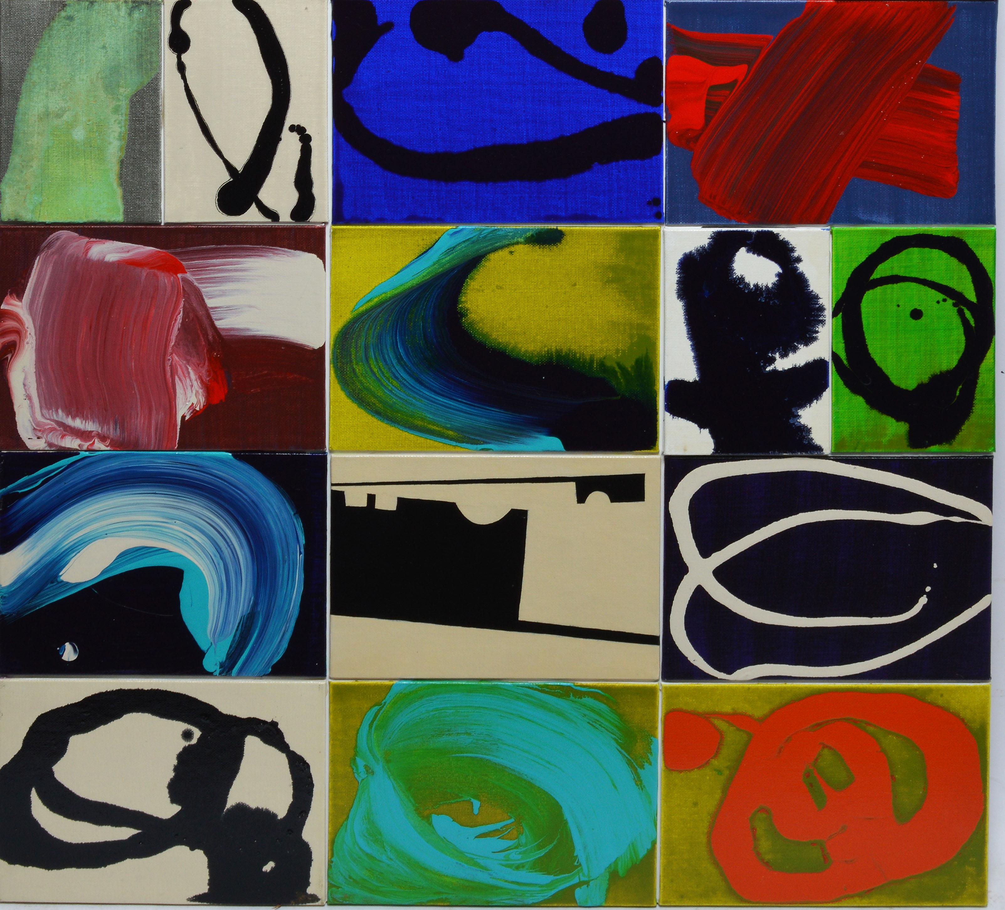 Abstract composition by Jody Morlock.  Oil on board, circa 2000.  Signed on verso.  Image size, 24