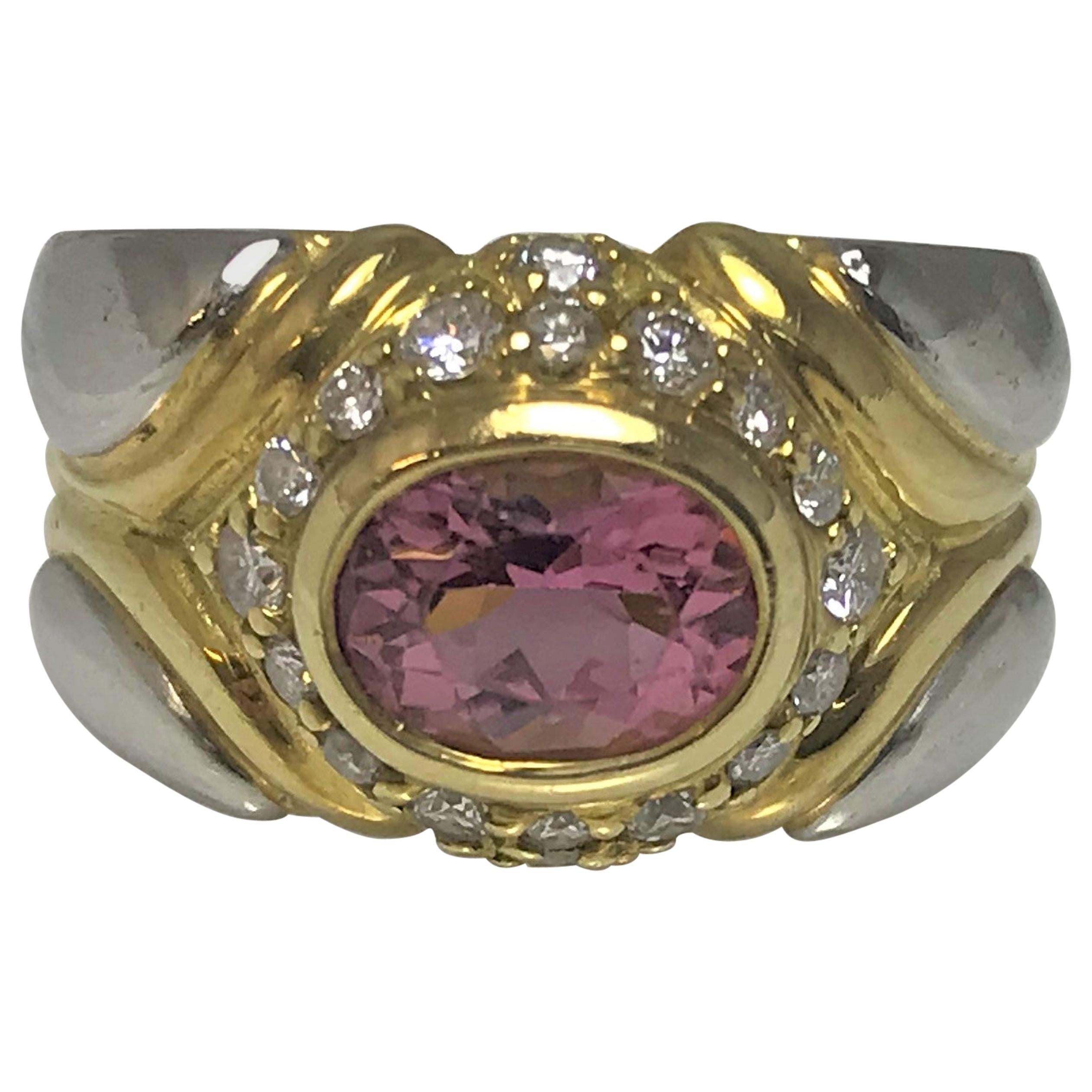 Jody Serago 18 Karat Platinum Pink Tourmaline Diamond Ring