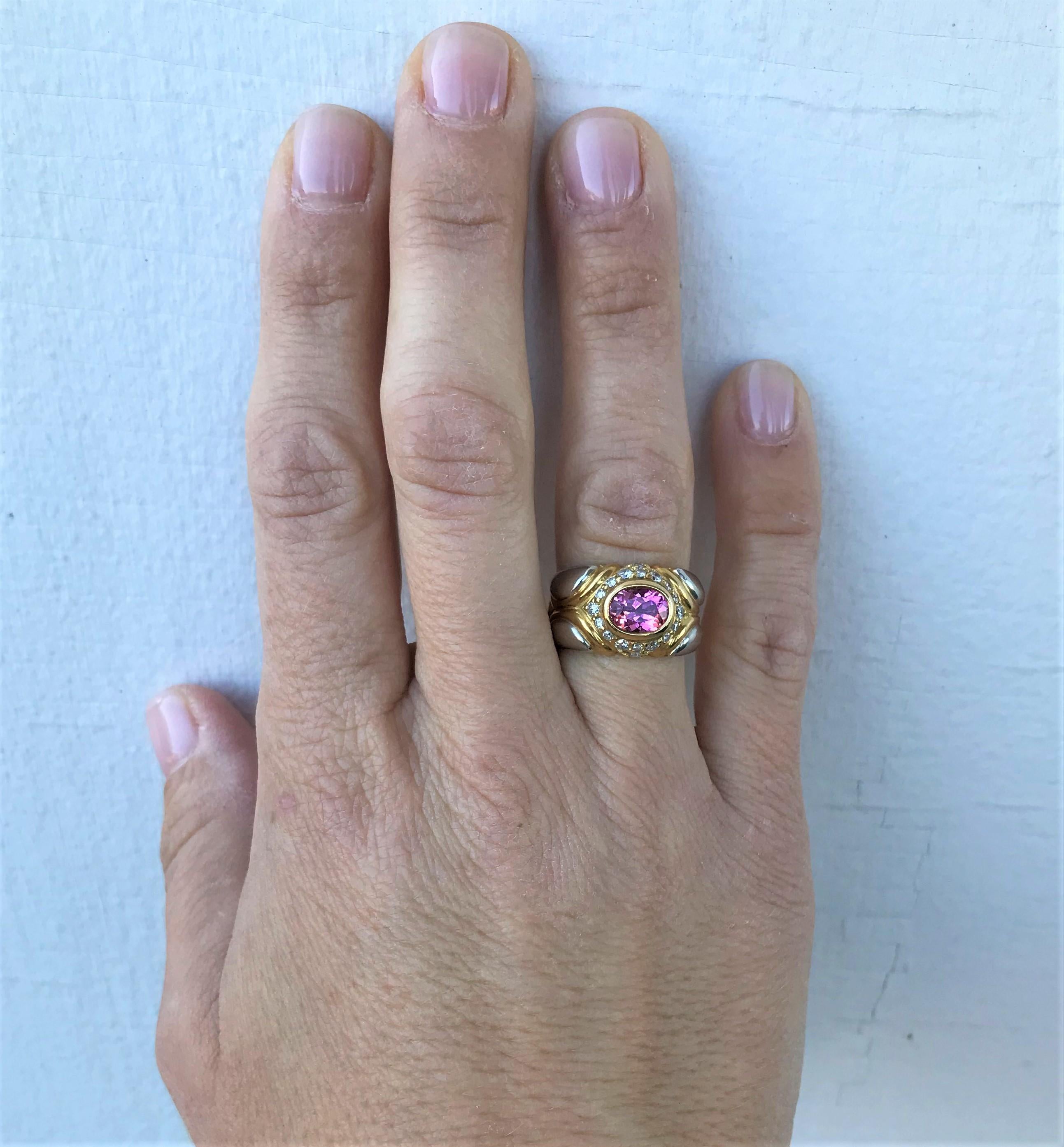 Jody Serago Anillo de Turmalina Rosa y Diamante en Platino de 18 Quilates en Excelente estado para la venta en Cincinnati, OH