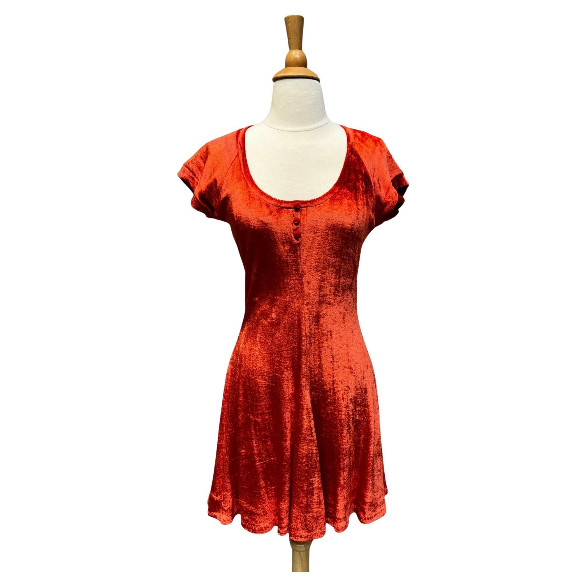 Jody T of California Rust Orange Velour Mini Dress, Circa 1970s