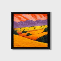 Un paisaje acrílico magistral, "Pradera dorada 2"