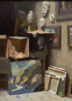 "Studio Corner" Realistisches Ölgemälde, Ecke des Kunststudios mit Gemälden