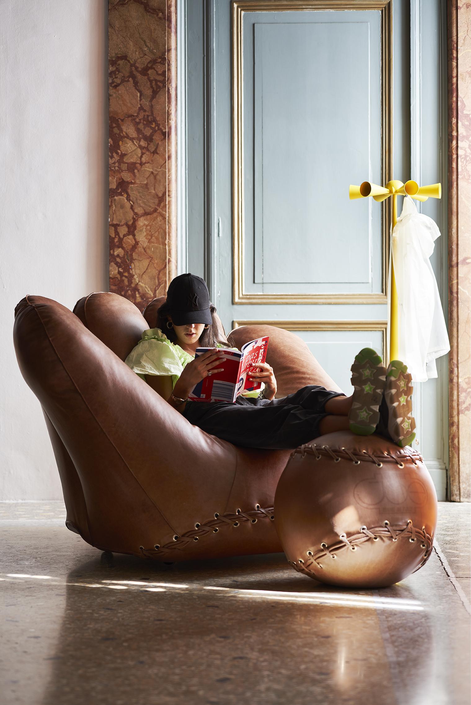 Contemporary 'Joe Ball'  Leather Footstool by Centro Studi Poltronova, Italy For Sale