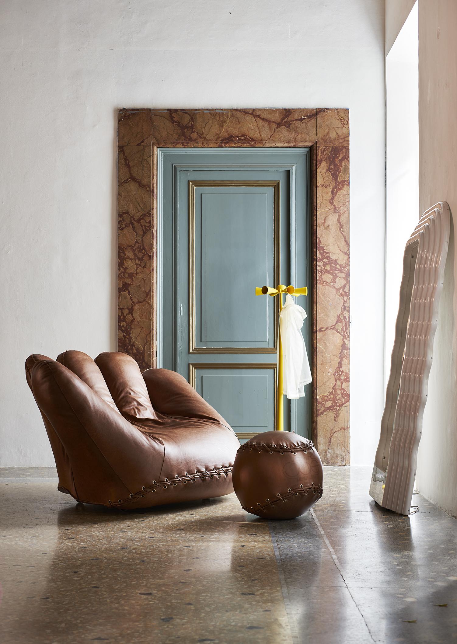'Joe Ball'  Leather Footstool by Centro Studi Poltronova, Italy For Sale 1