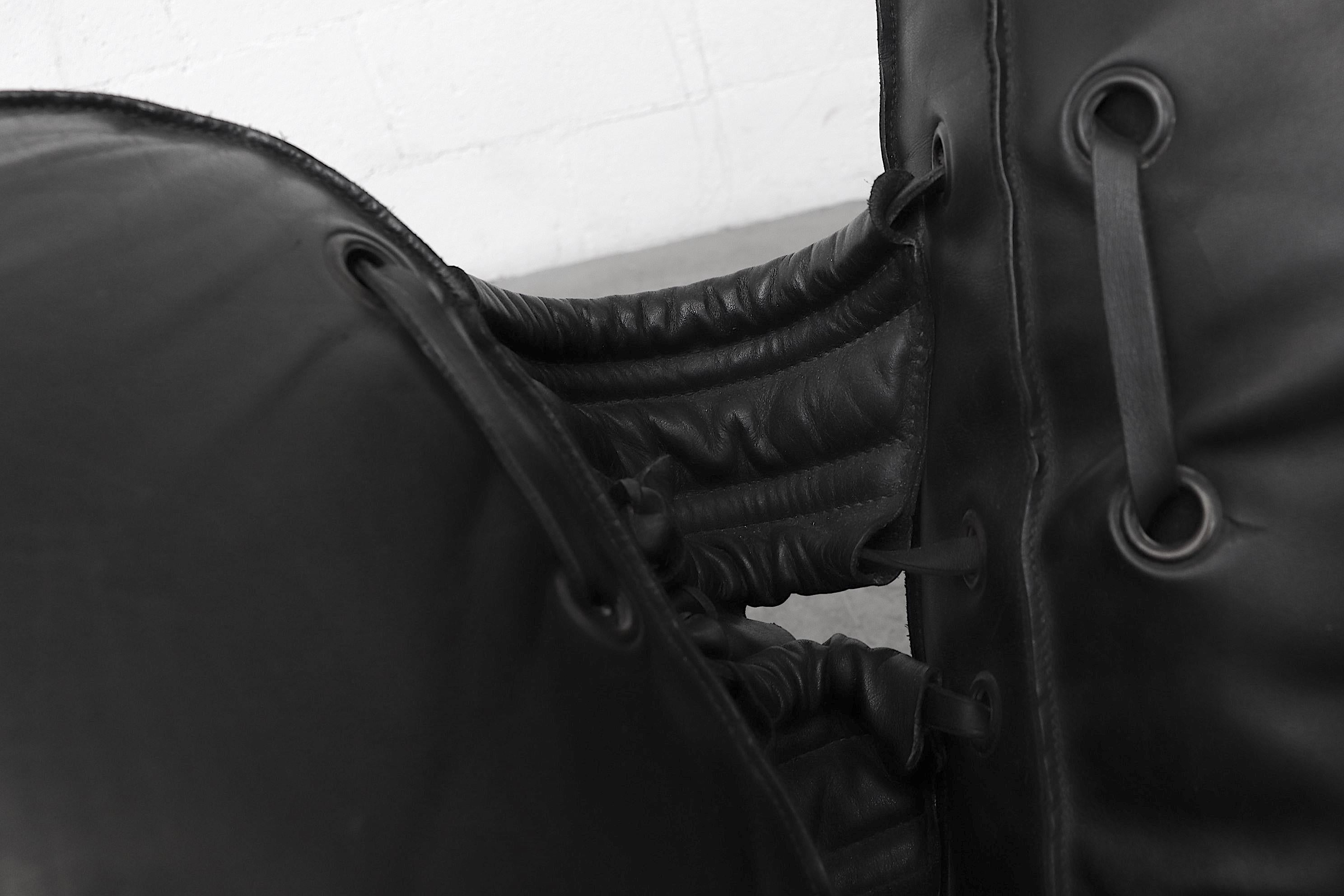 Steel 'Joe' Baseball Glove Black Leather Lounge Chair by Poltronova