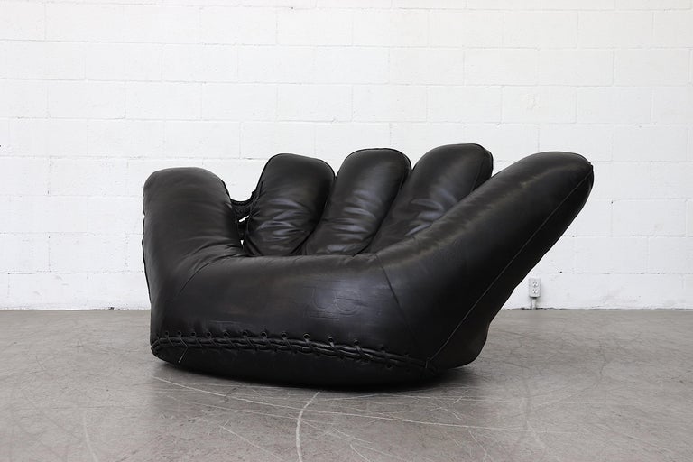 'Joe' Baseball Glove Black Leather Lounge Chair by Poltronova at