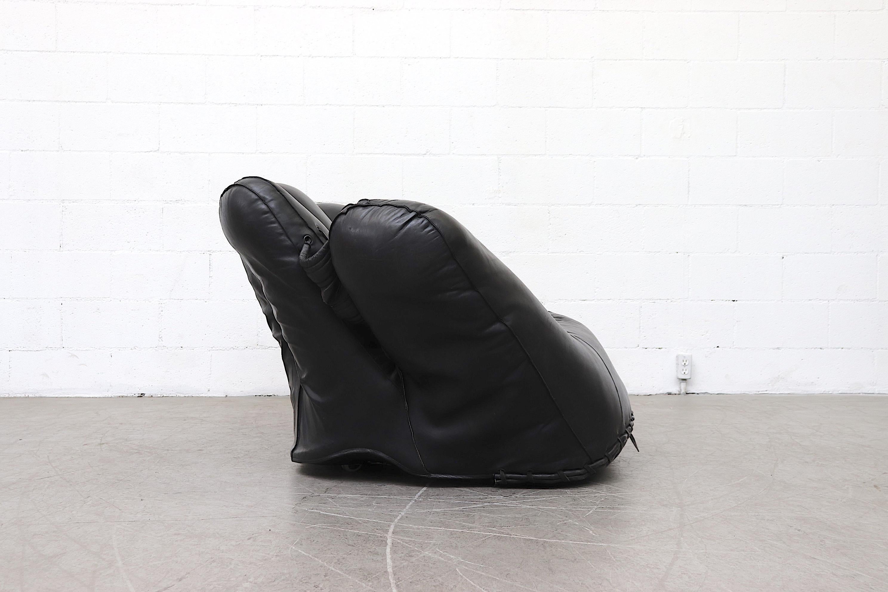 Mid-Century Modern 'Joe' Baseball Glove Black Leather Lounge Chair by Poltronova
