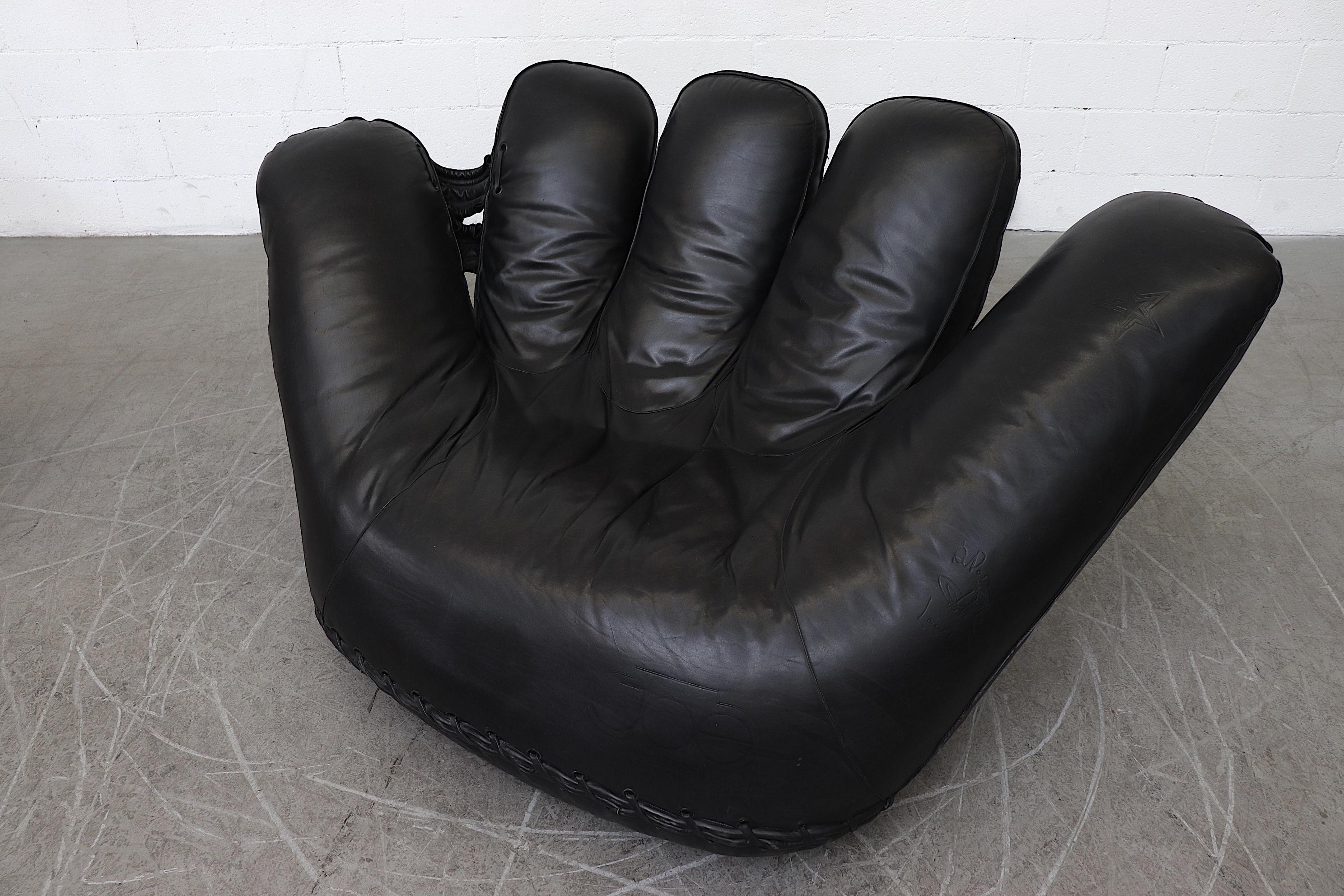 Italian 'Joe' Baseball Glove Black Leather Lounge Chair by Poltronova