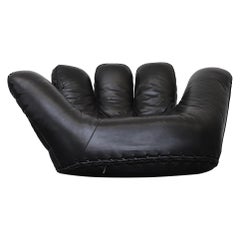 'Joe' Baseball Glove Black Leather Lounge Chair by Poltronova