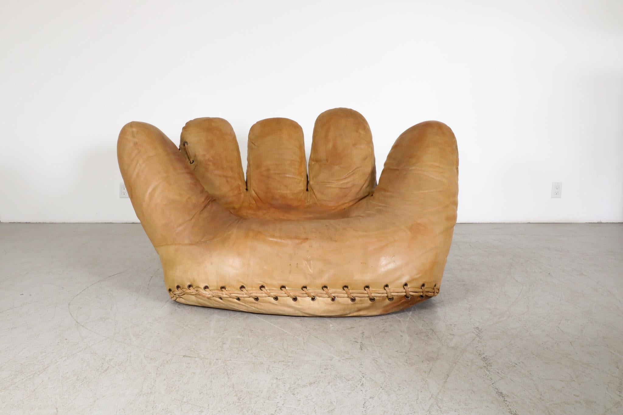 Vintage 'Joe' baseball glove lounge chair for Poltronova, 1970s. Designed as an homage to baseball legend Joe Dimaggio, this classic and now famous lounge chair is made from the highest quality Italian leather and has Joltin' Joe