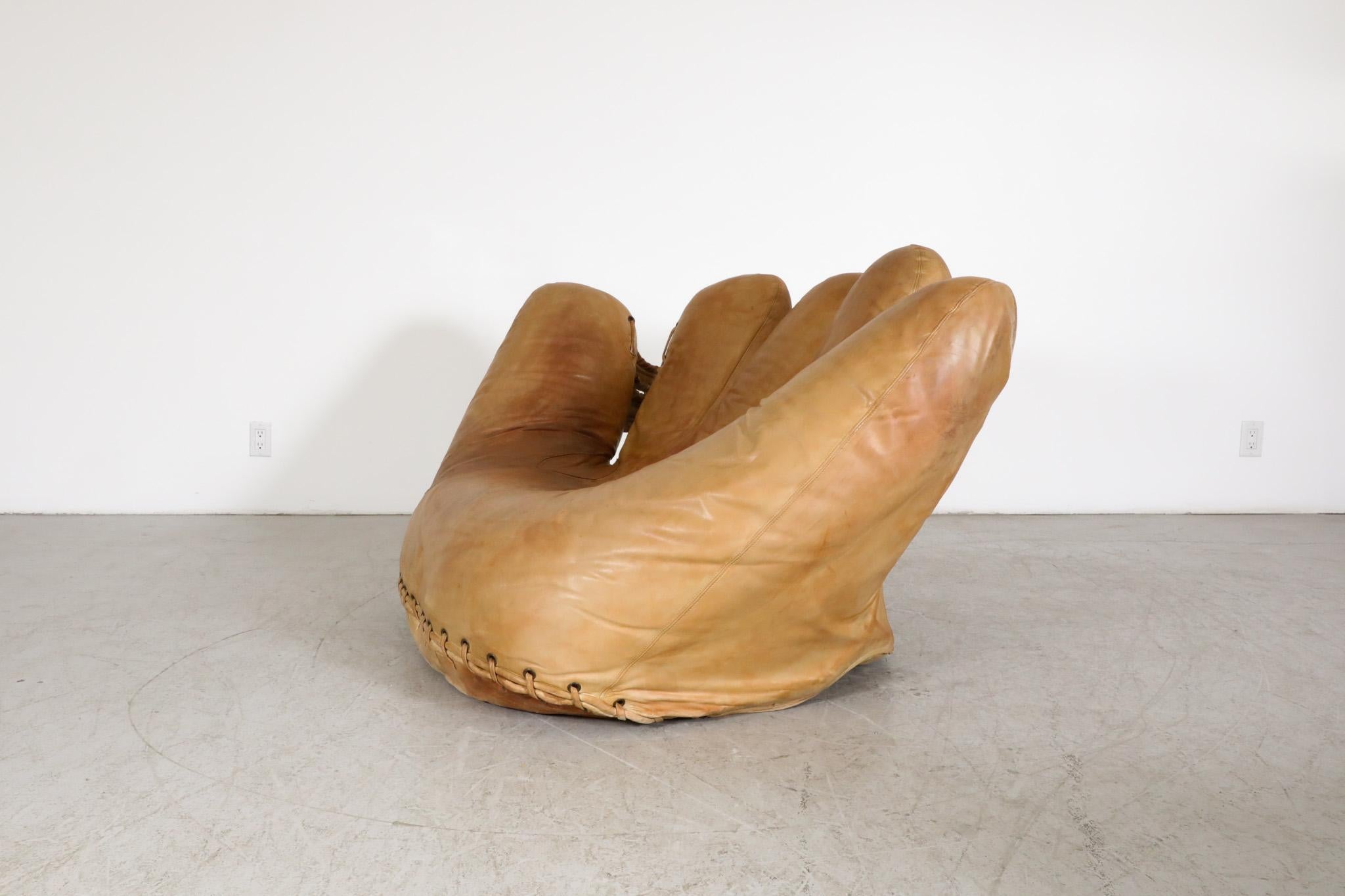 Mid-Century Modern 'Joe' Baseball Glove Leather Lounge Chair by Poltronova For Sale