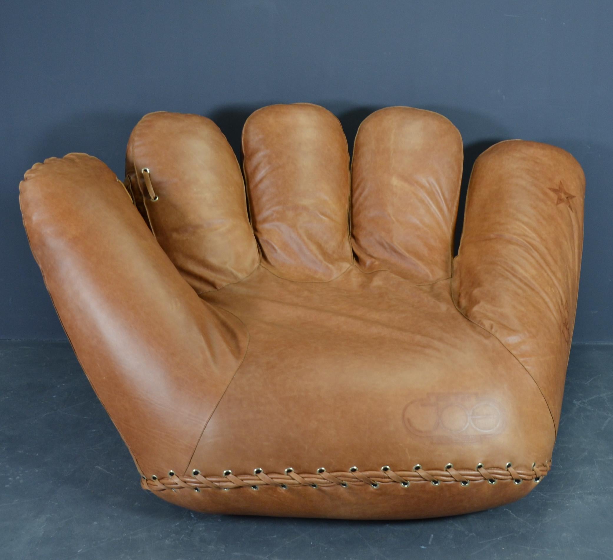 Italian Joe Baseball Glove Lounge Chair Poltronova in Cognac Vintage Style Leather