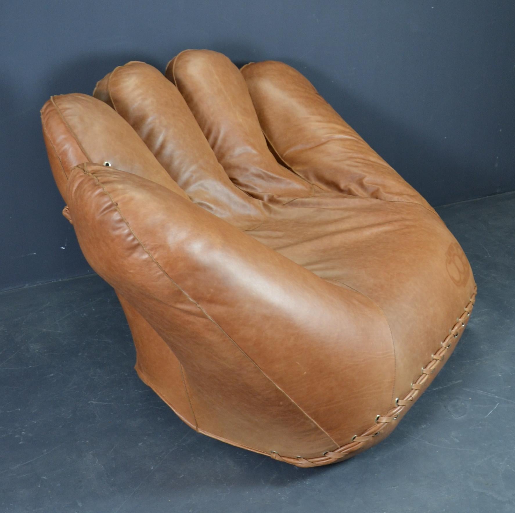 Late 20th Century Joe Baseball Glove Lounge Chair Poltronova in Cognac Vintage Style Leather