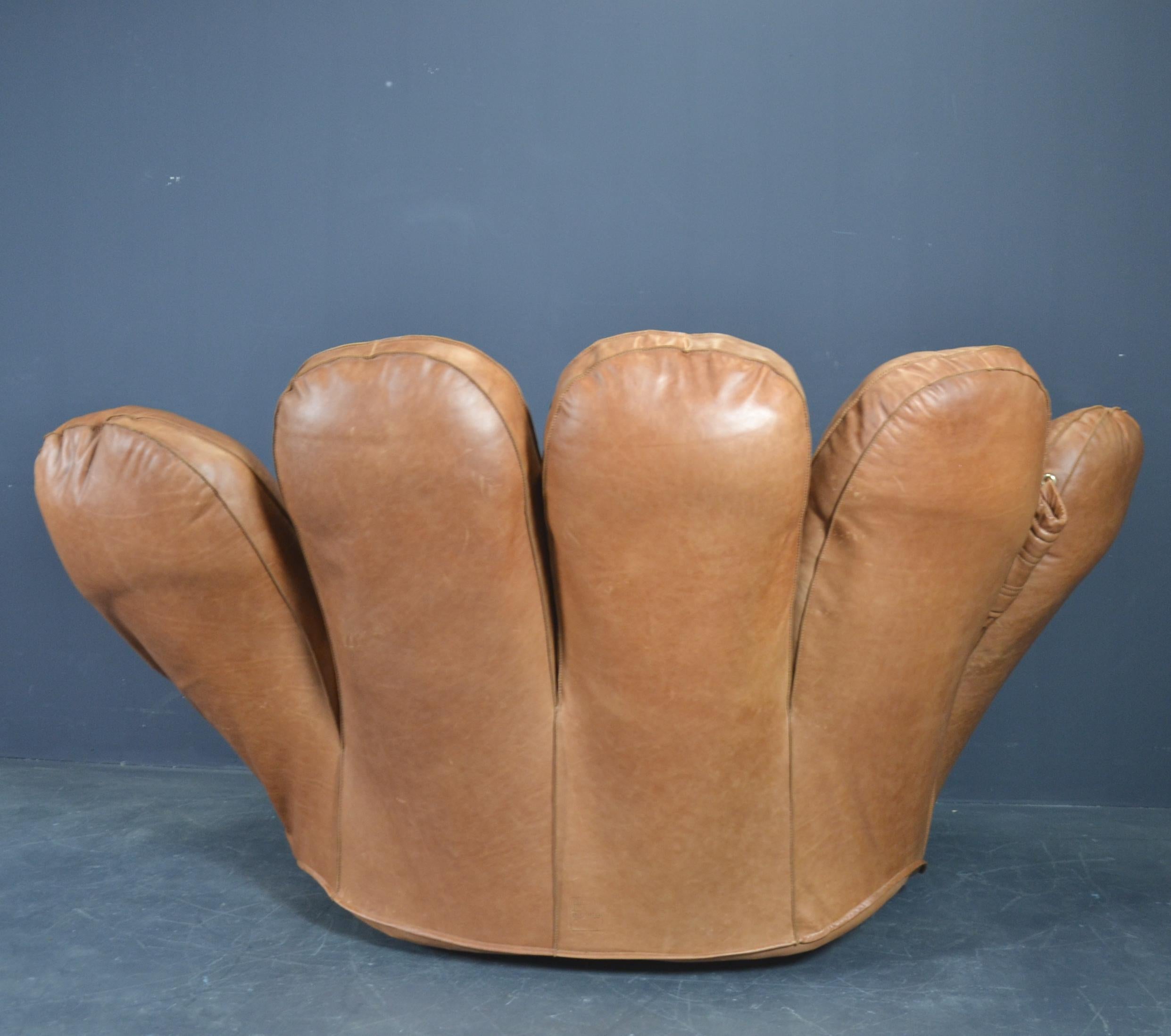 Metal Joe Baseball Glove Lounge Chair Poltronova in Cognac Vintage Style Leather