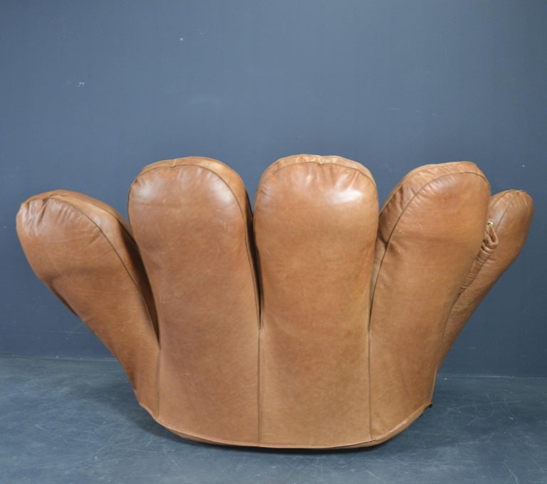 Joe Baseball Glove Lounge Chair Poltronova in Cognac Vintage Style