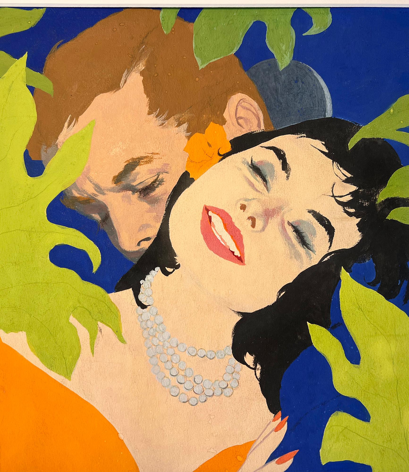 Illustrazione della storia d'amore di una coppia in una romantica beatitudine - metà del secolo scorso - Painting di Joe Bowler