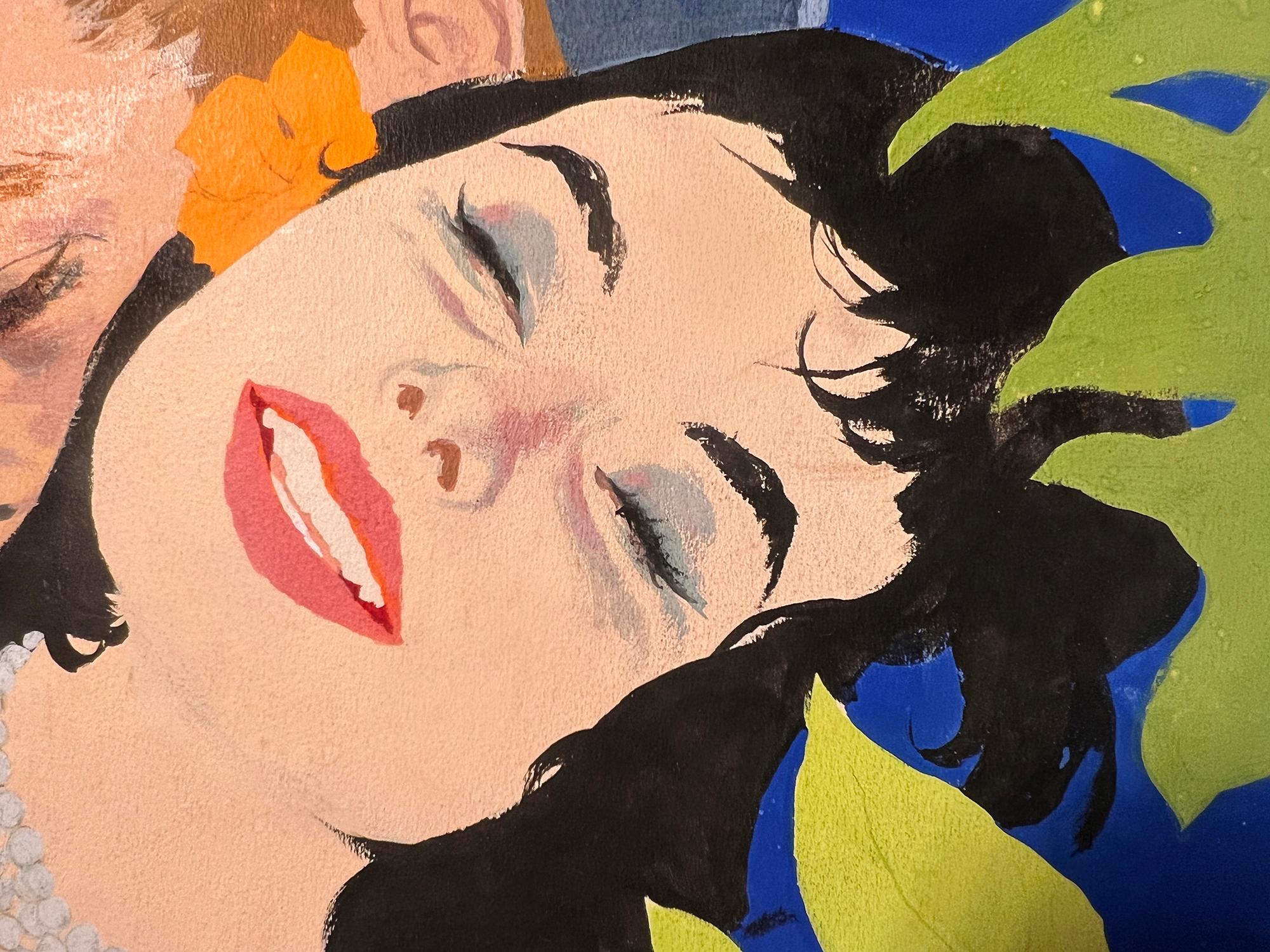 Illustrazione della storia d'amore di una coppia in una romantica beatitudine - metà del secolo scorso - Portrait Painting Marrone di Joe Bowler