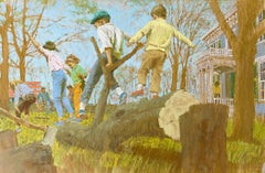 The Tree Cutters - Children Playing on a Fallen Tree - Saturday Evening Post?