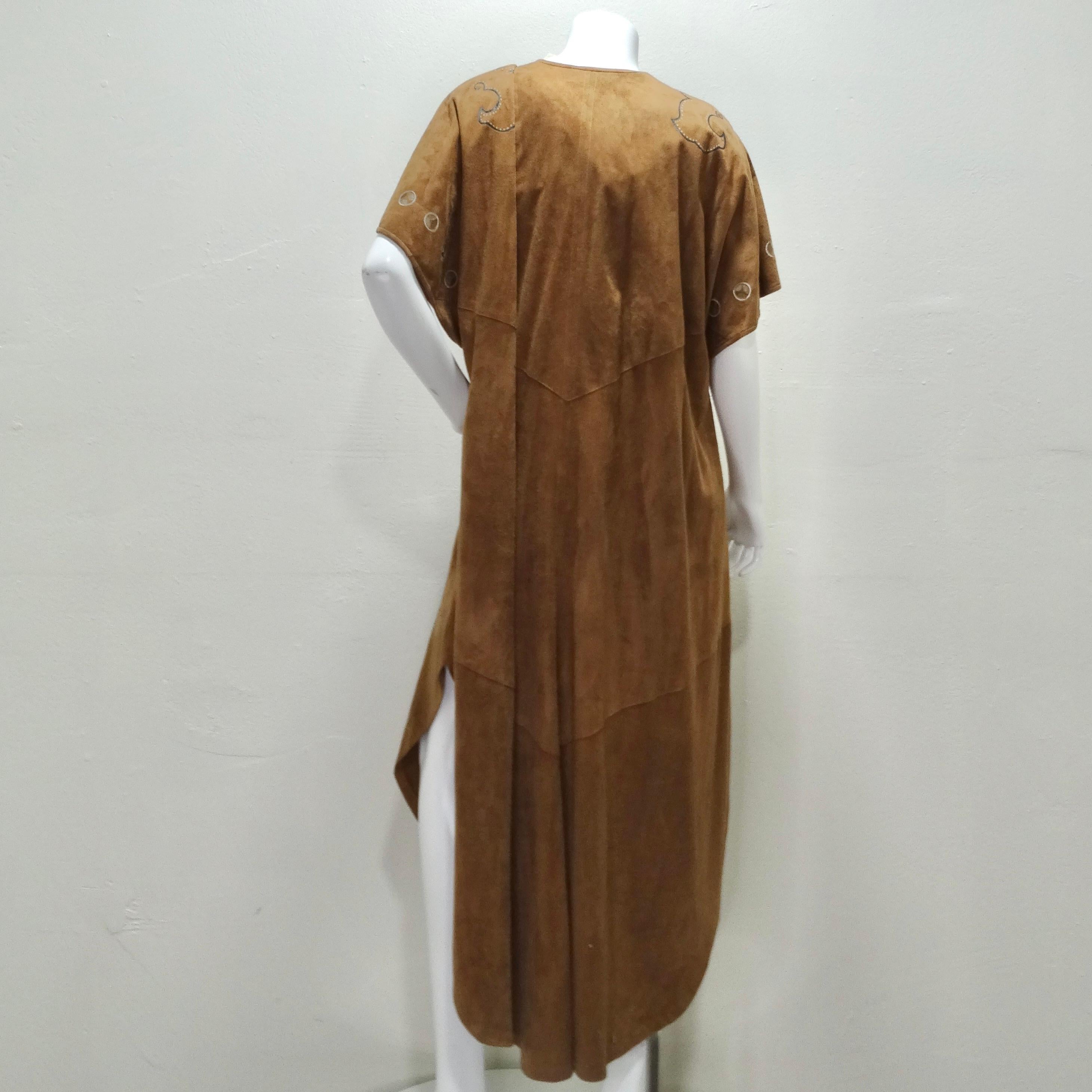 Joe Brand 1980s Hand Painted Suede Short Sleeve Duster For Sale 3