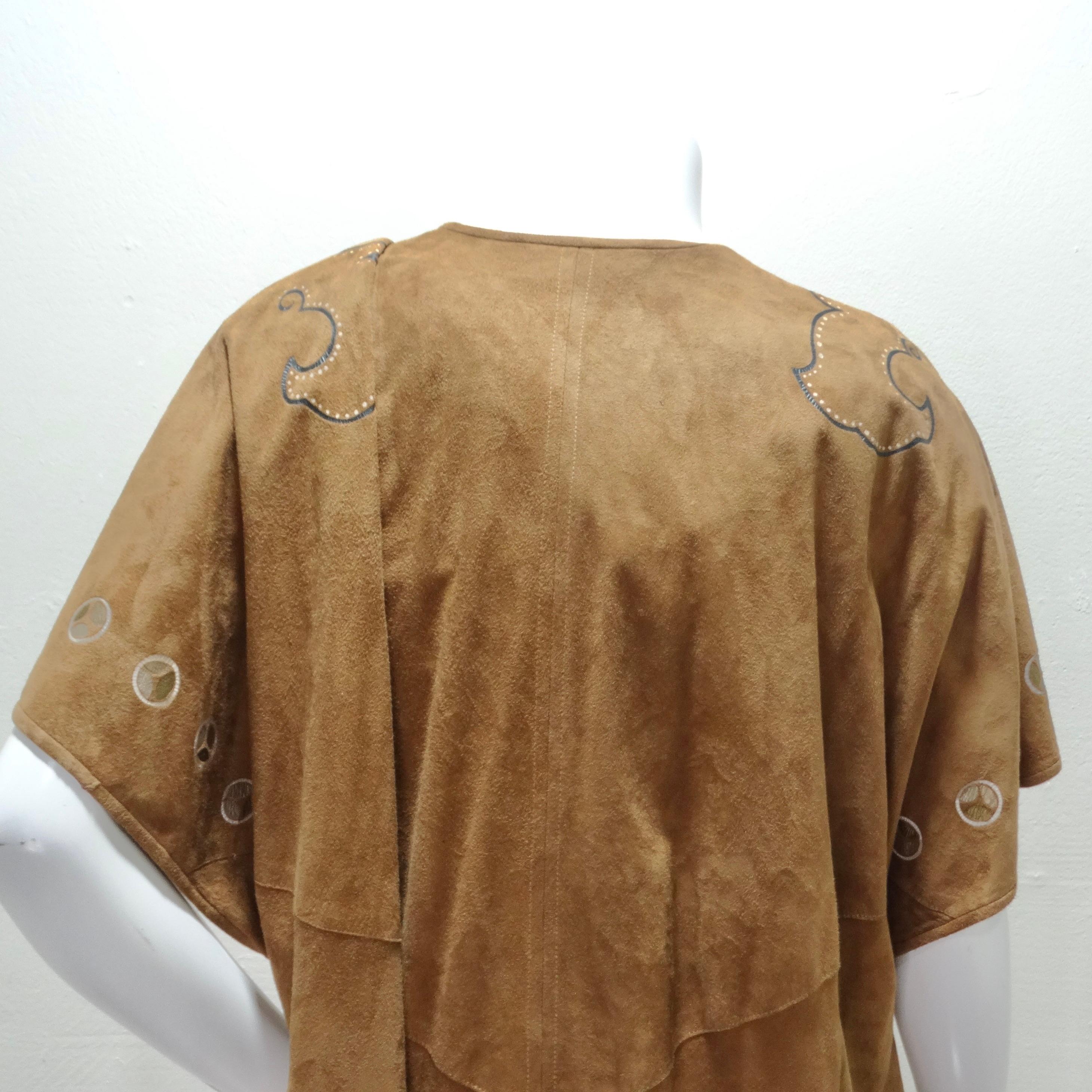 Joe Brand 1980s Hand Painted Suede Short Sleeve Duster For Sale 4