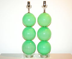 Joe Cariati Hand geblasenes Glas Ball Tischlampen Grün