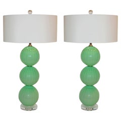 Joe Cariati Hand geblasenes Glas Ball Tischlampen Grün