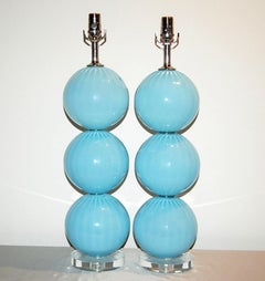 Joe Cariati Hand Blown Glass Table Lamps Blue