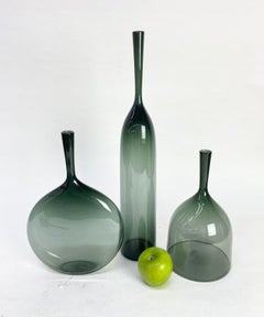 Joe Cariati - Set di tre vasi in vetro artistico soffiato a mano, color grigio-verde fumé