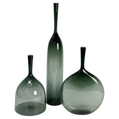 Joe Cariati - Set di tre vasi in vetro artistico soffiato a mano, color grigio-verde fumé