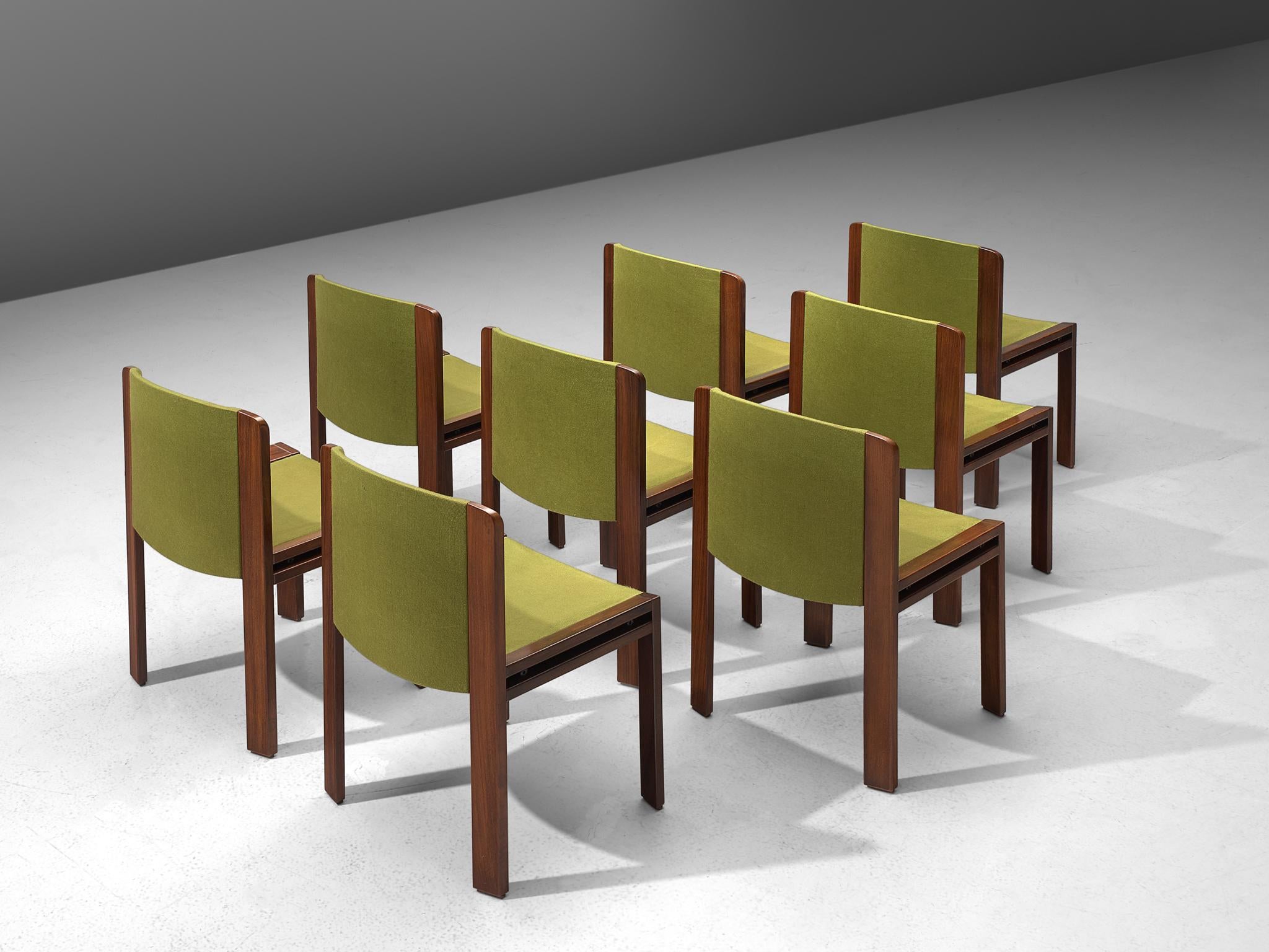 Mid-Century Modern Joe Colombo '300' Dining Chairs in Moss Green Upholstery