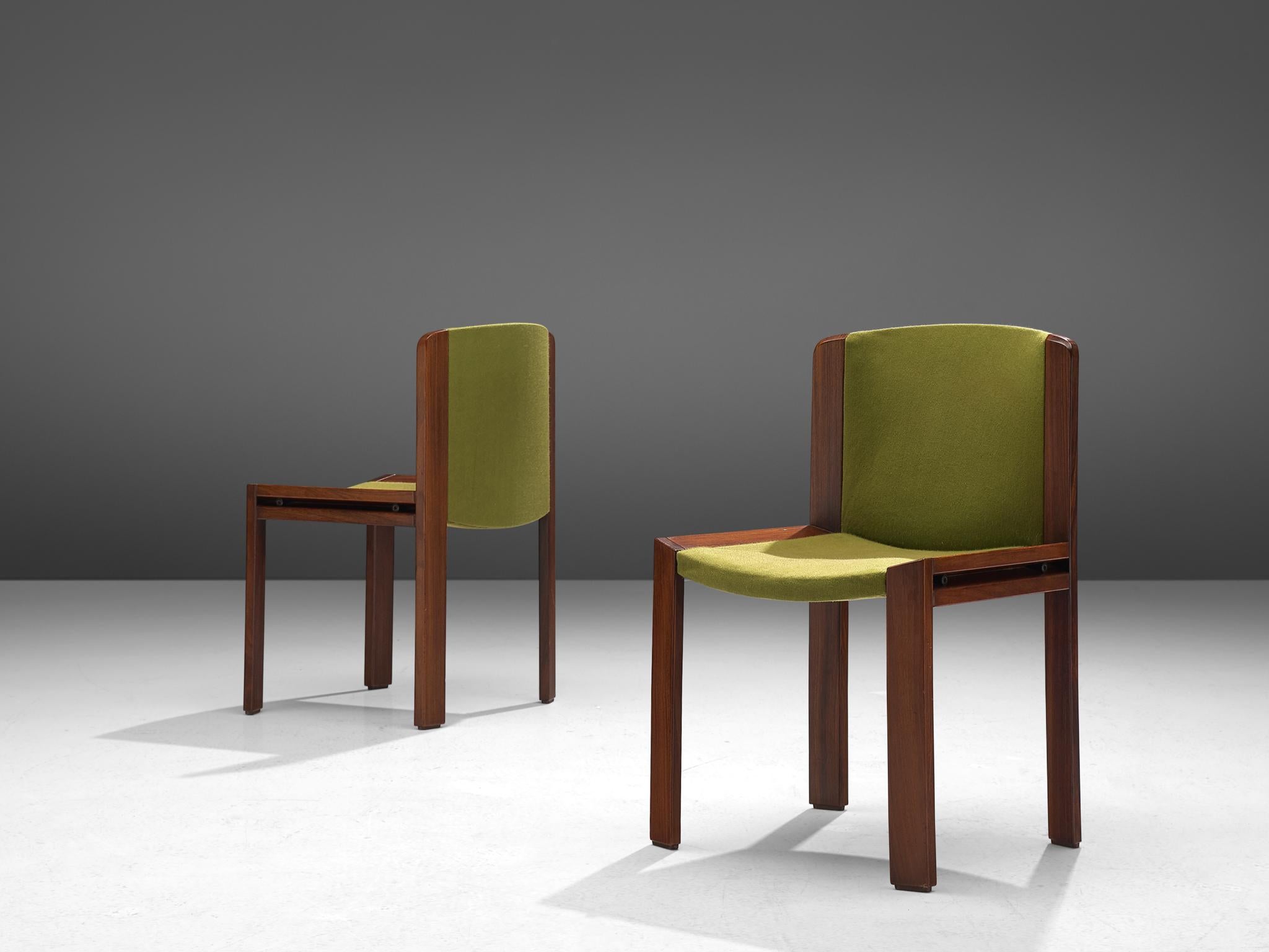 Italian Joe Colombo '300' Dining Chairs in Moss Green Upholstery