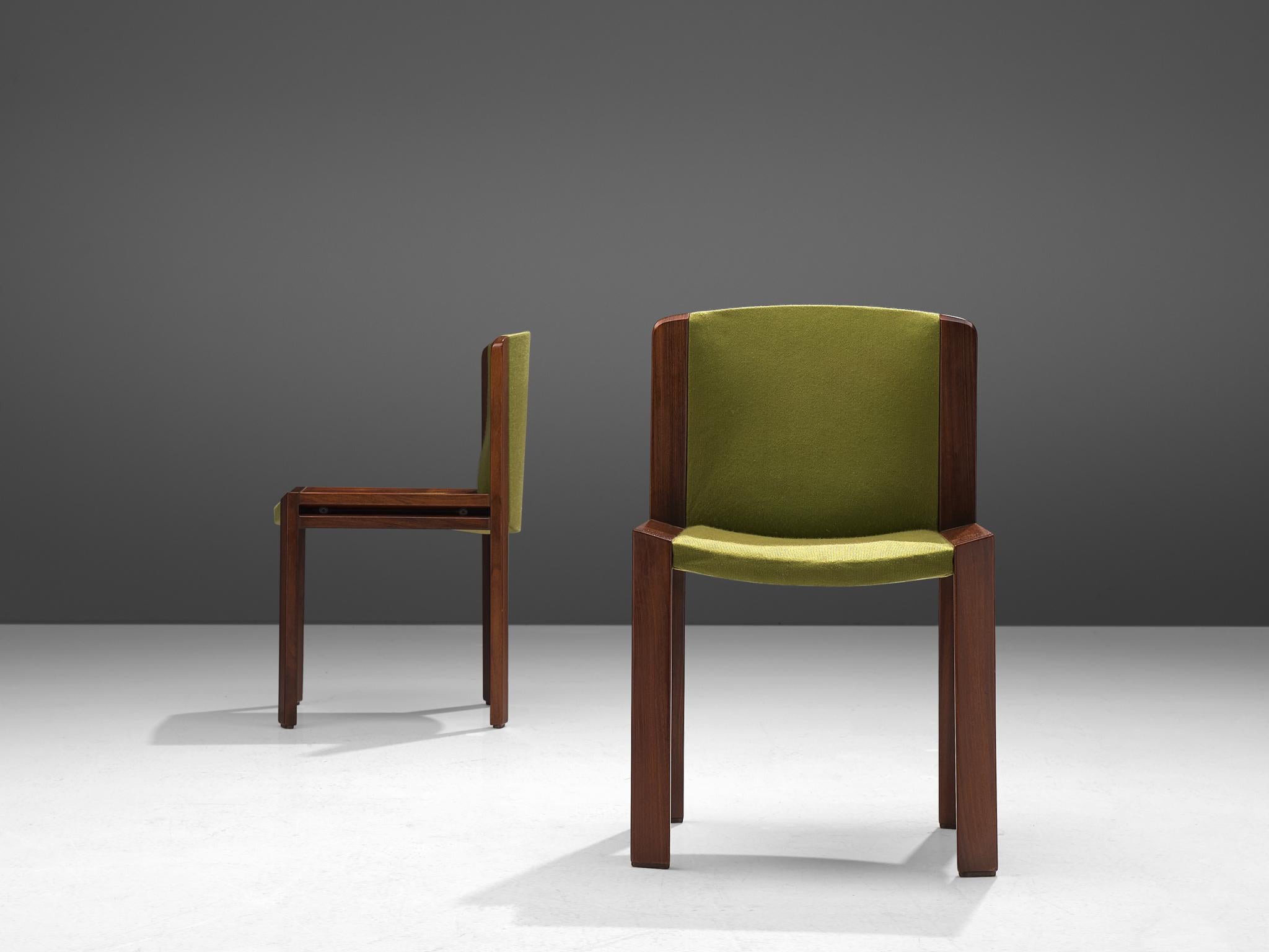 Joe Colombo '300' Dining Chairs in Moss Green Upholstery In Good Condition In Waalwijk, NL