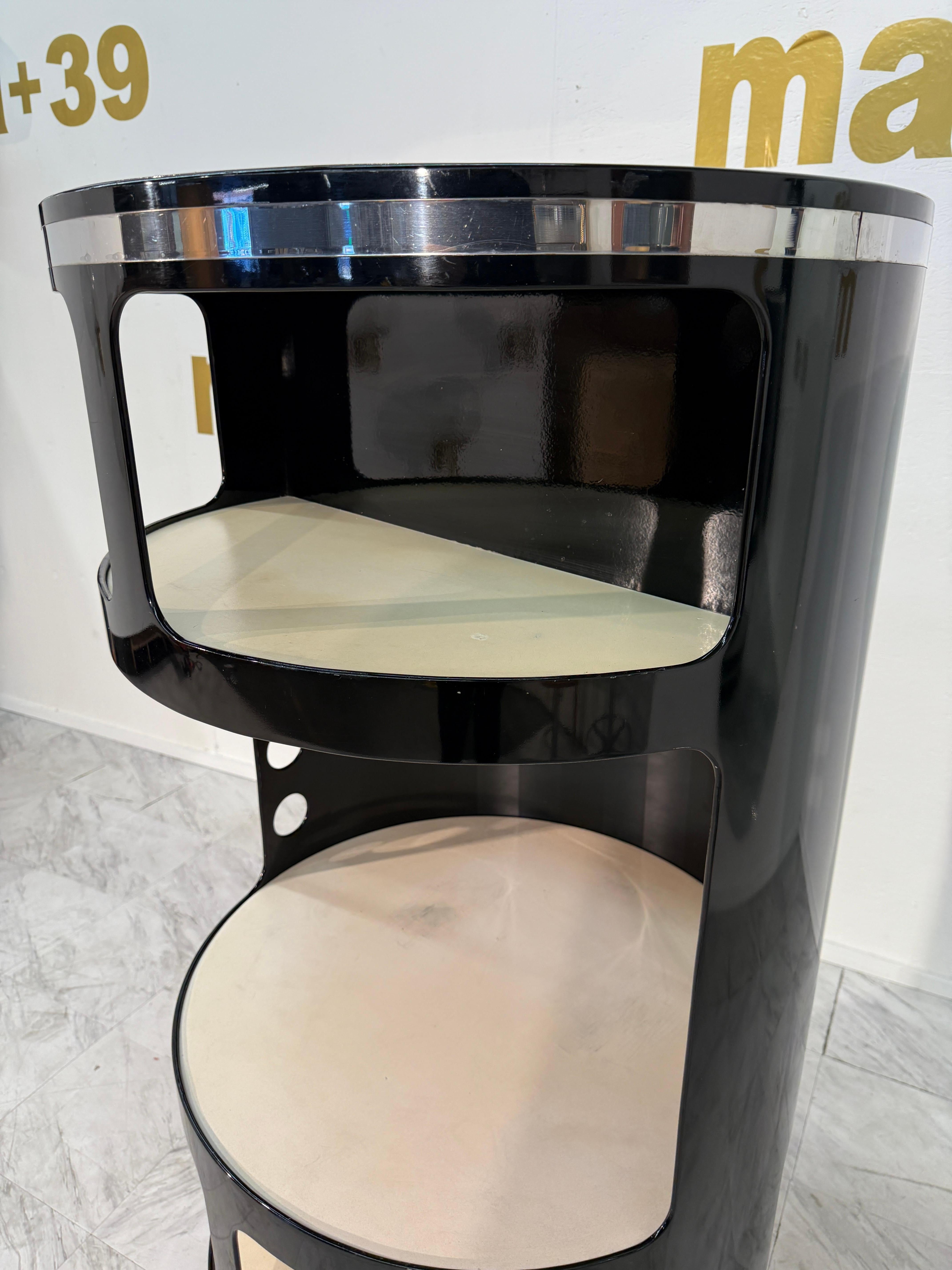 Space Age Joe Colombo Black Lacquer Bar Cabinet, Italy, 1970s For Sale