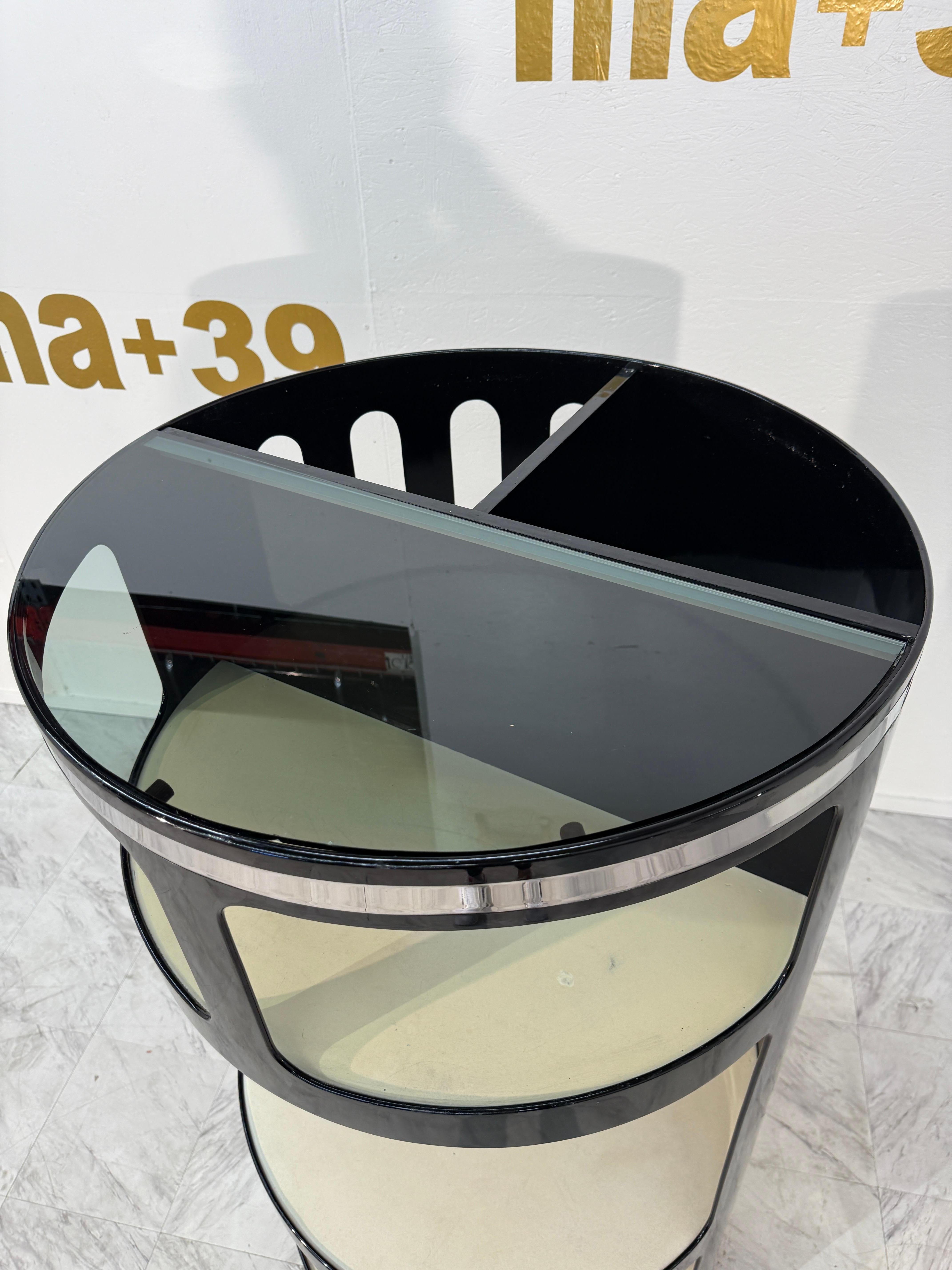 Italian Joe Colombo Black Lacquer Bar Cabinet, Italy, 1970s For Sale