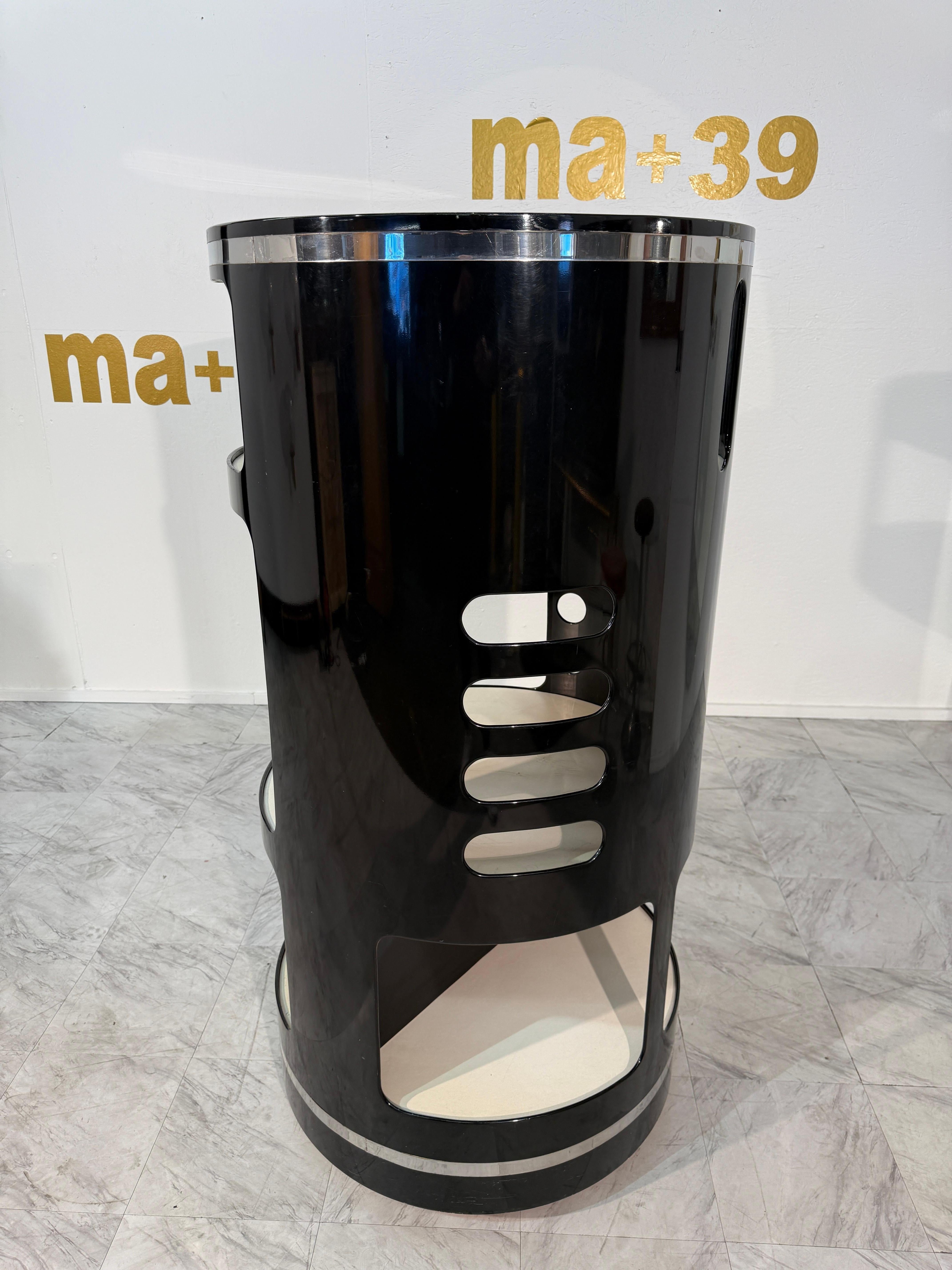 Lacquered Joe Colombo Black Lacquer Bar Cabinet, Italy, 1970s For Sale