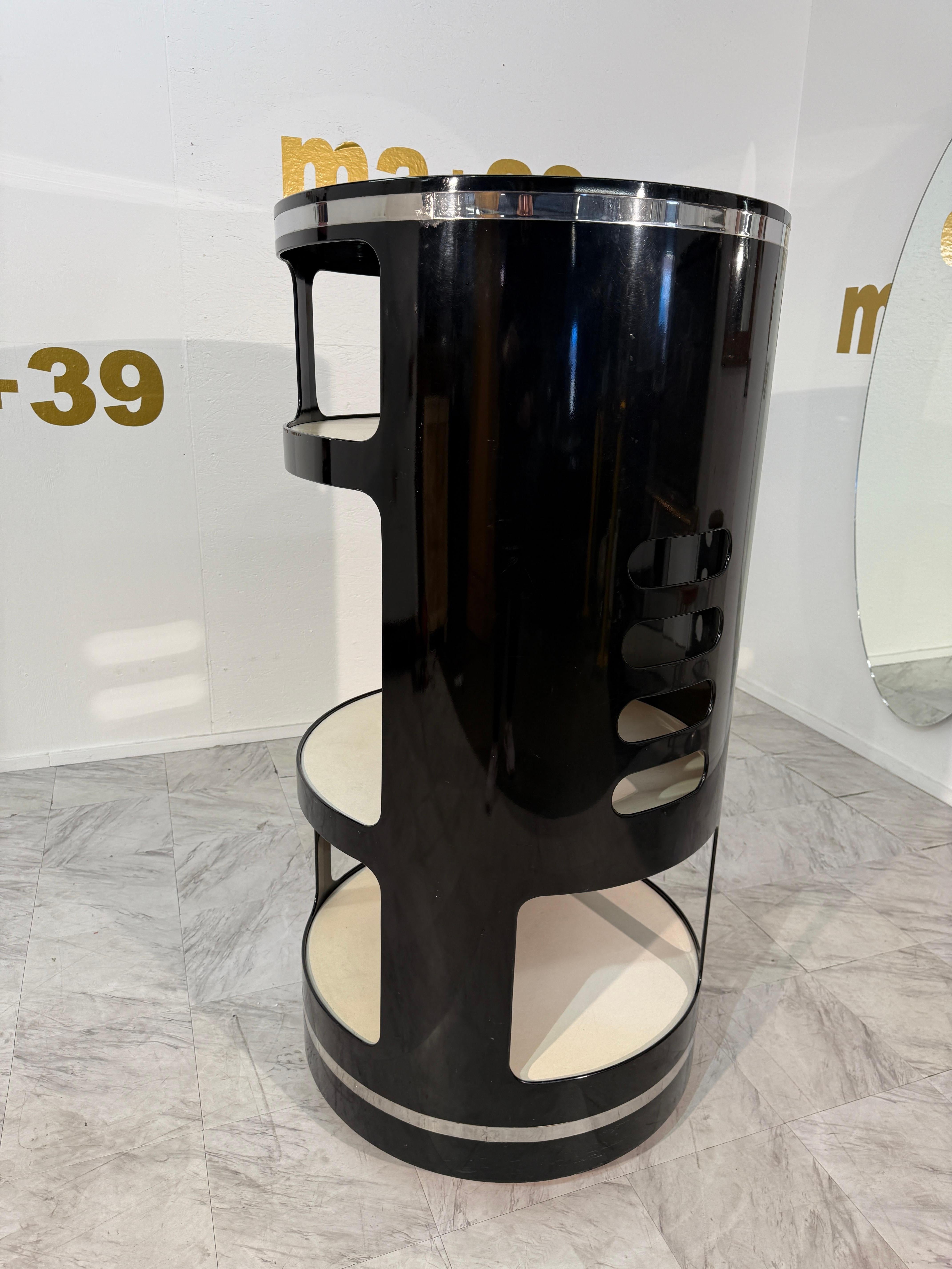 Late 20th Century Joe Colombo Black Lacquer Bar Cabinet, Italy, 1970s For Sale