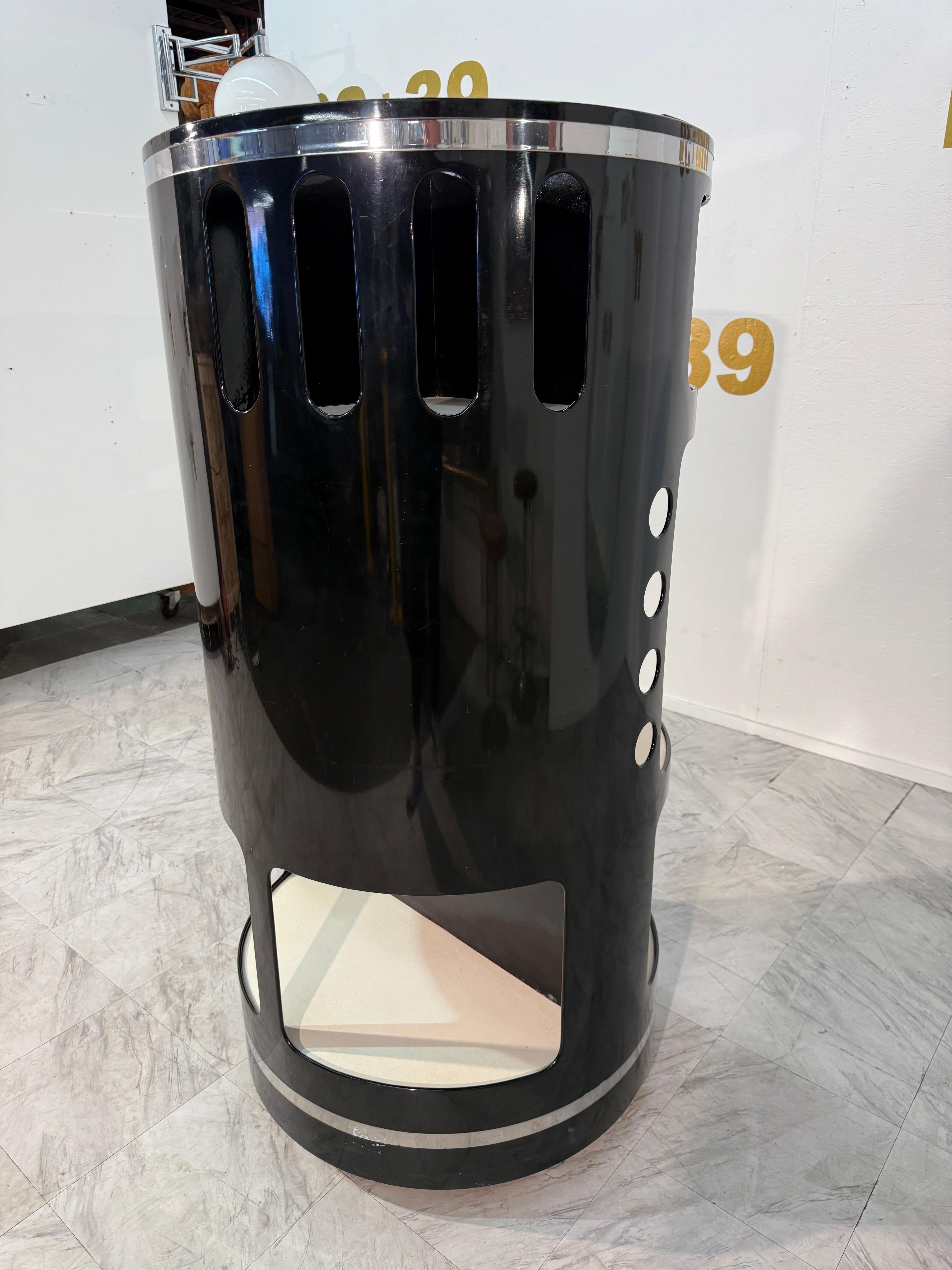 Glass Joe Colombo Black Lacquer Bar Cabinet, Italy, 1970s For Sale