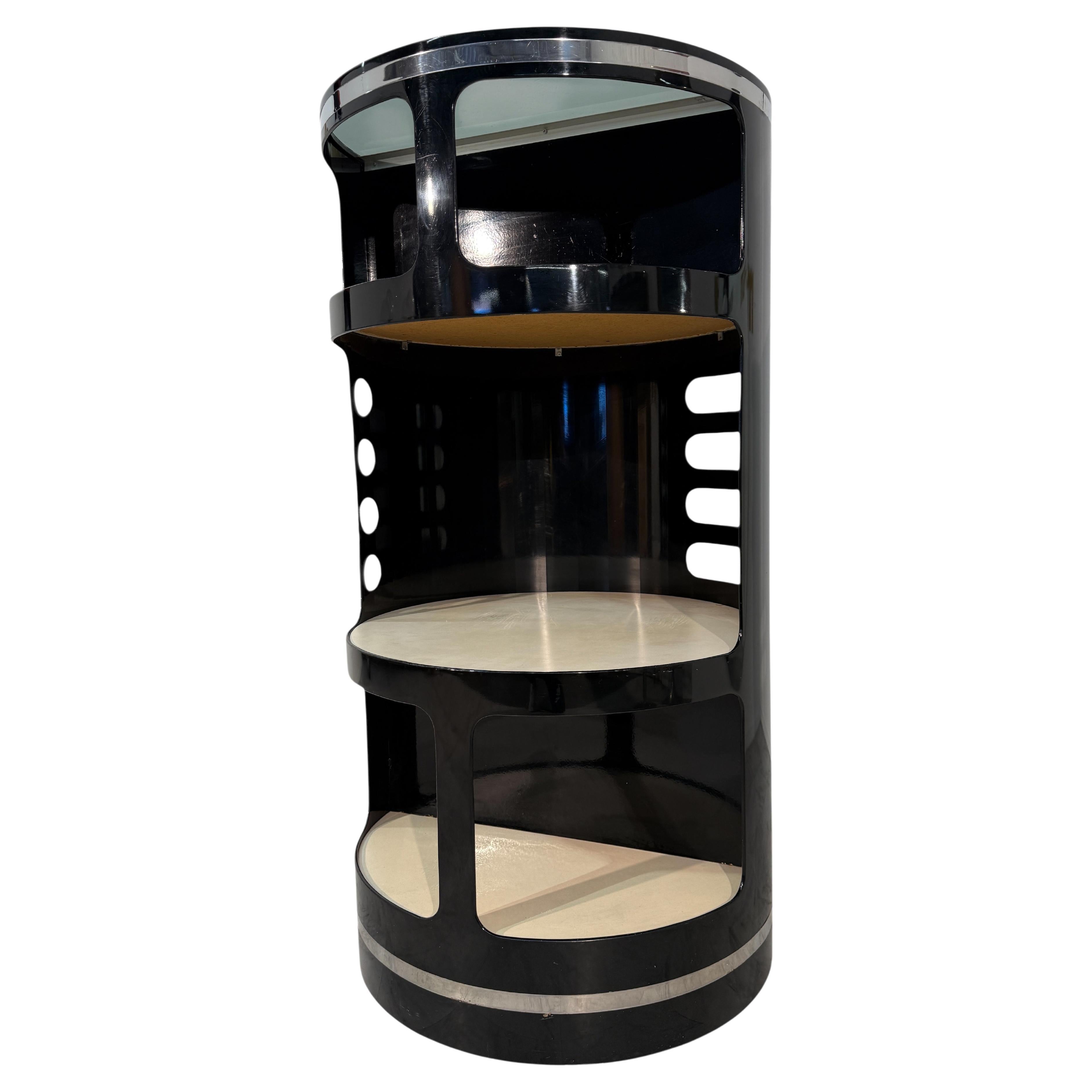 Joe Colombo Black Lacquer Bar Cabinet, Italy, 1970s For Sale