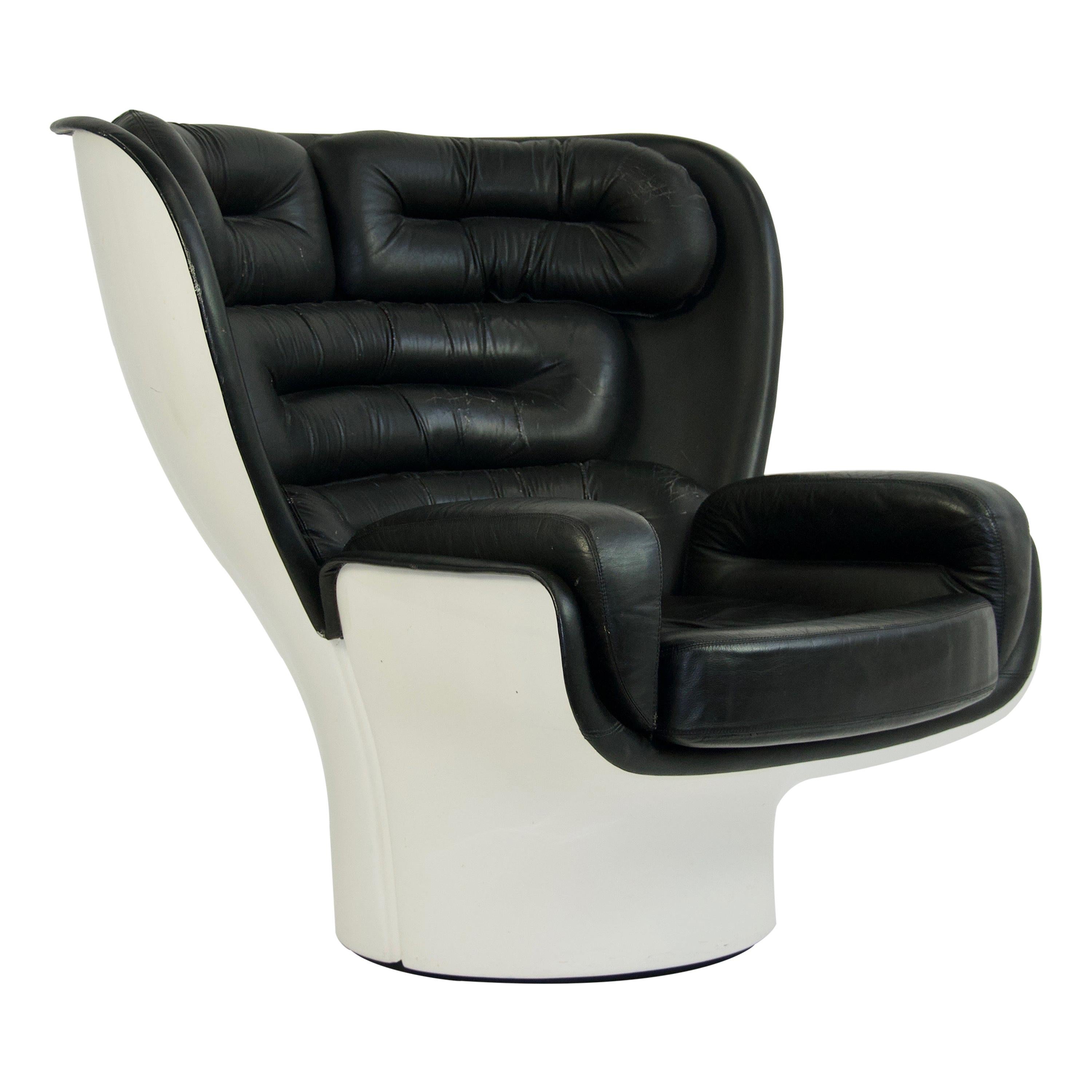 Joe Colombo Black Leather Elda Chair For Sale