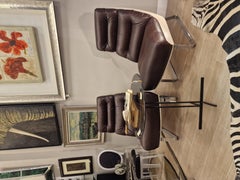 Joe Colombo Brown leather pair of armchairs from Le Grand Rex in Paris, 60's