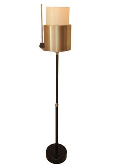 Joe Colombo Brushed Aluminium & Steel Floor Lamp With Rise and Fall Shade