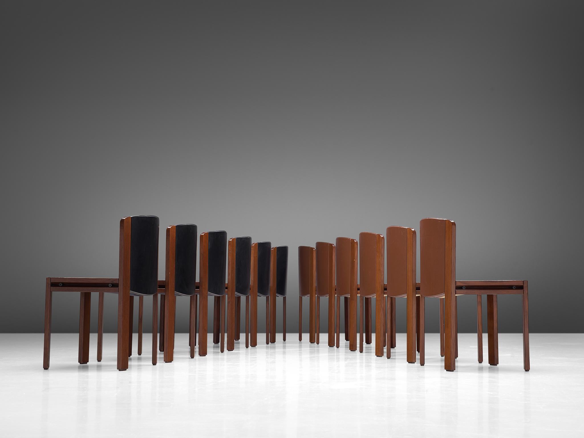 Italian Joe Colombo Dining Chairs '300' in Black and Brown Leather